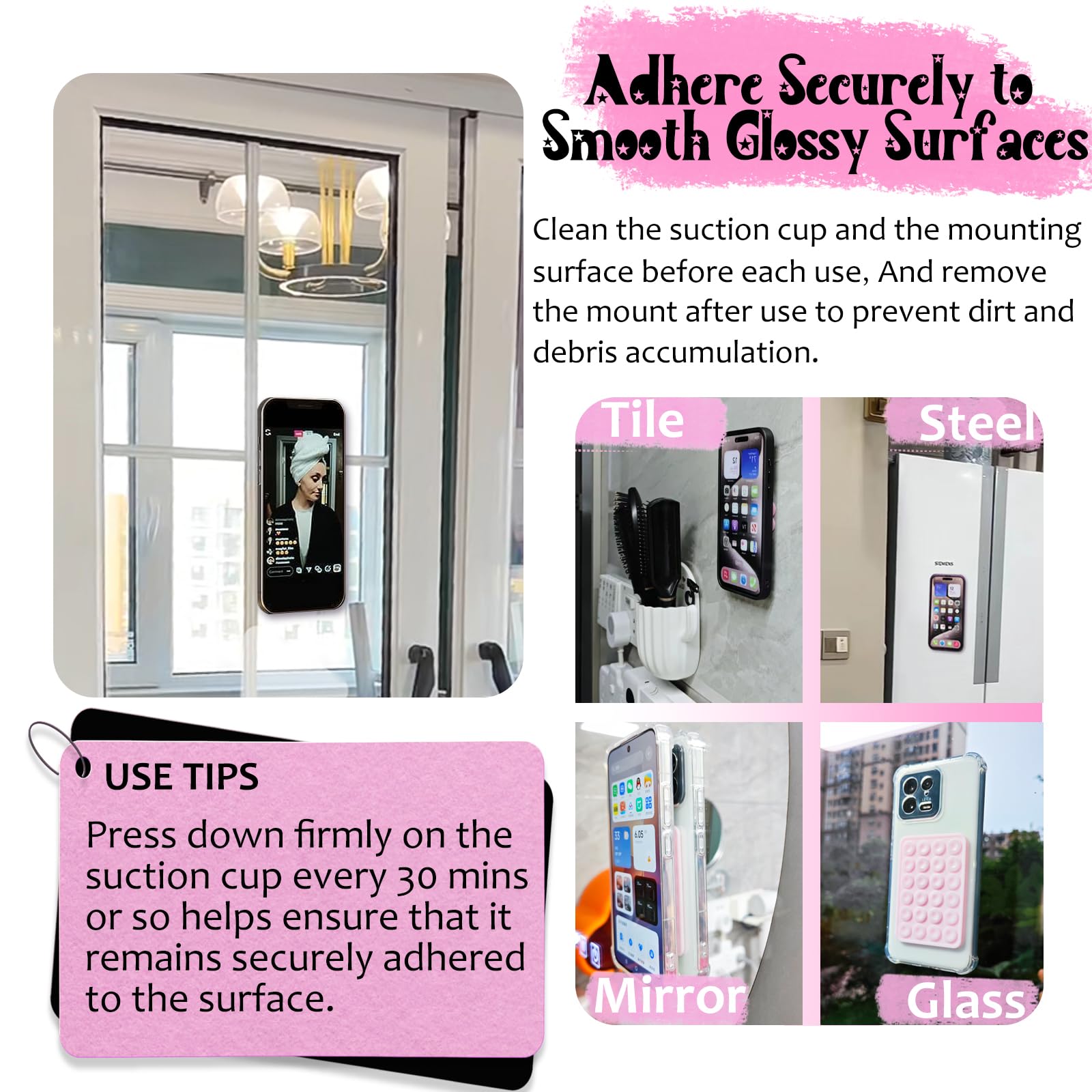 Galundge Silicone Suction Phone Case Mount, Non Slip Sticky Phone Grip For Cellphone, Silicon Adhesive Suction Cup Phone Mount,