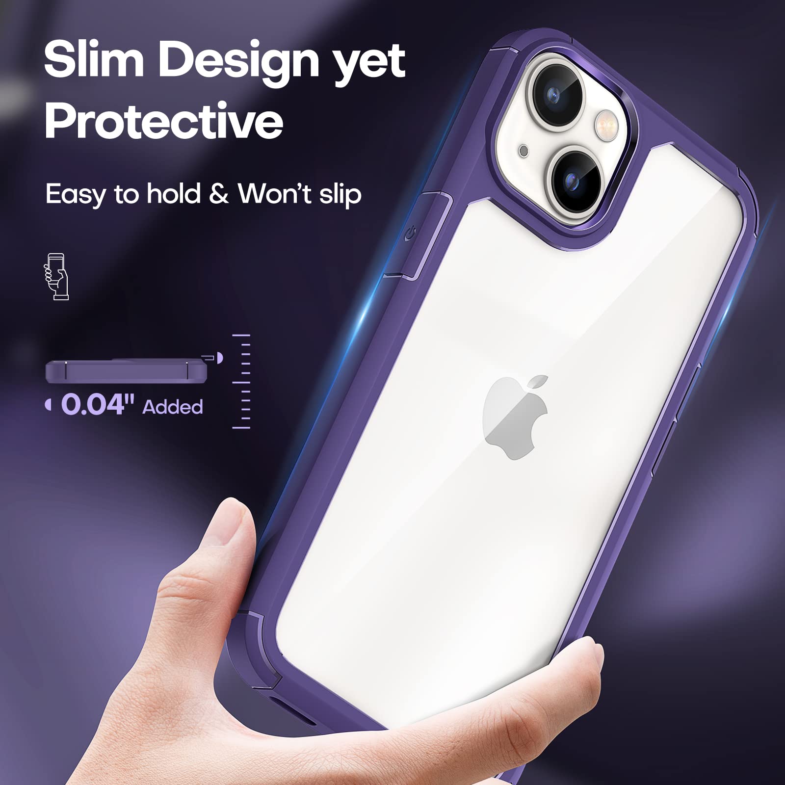 Tauri 3 In 1 For Iphone 13 Case Dark Purple, [Military Grade Drop Protection] Slim Shockproof Phone Lanyard Case 6.1 Inch