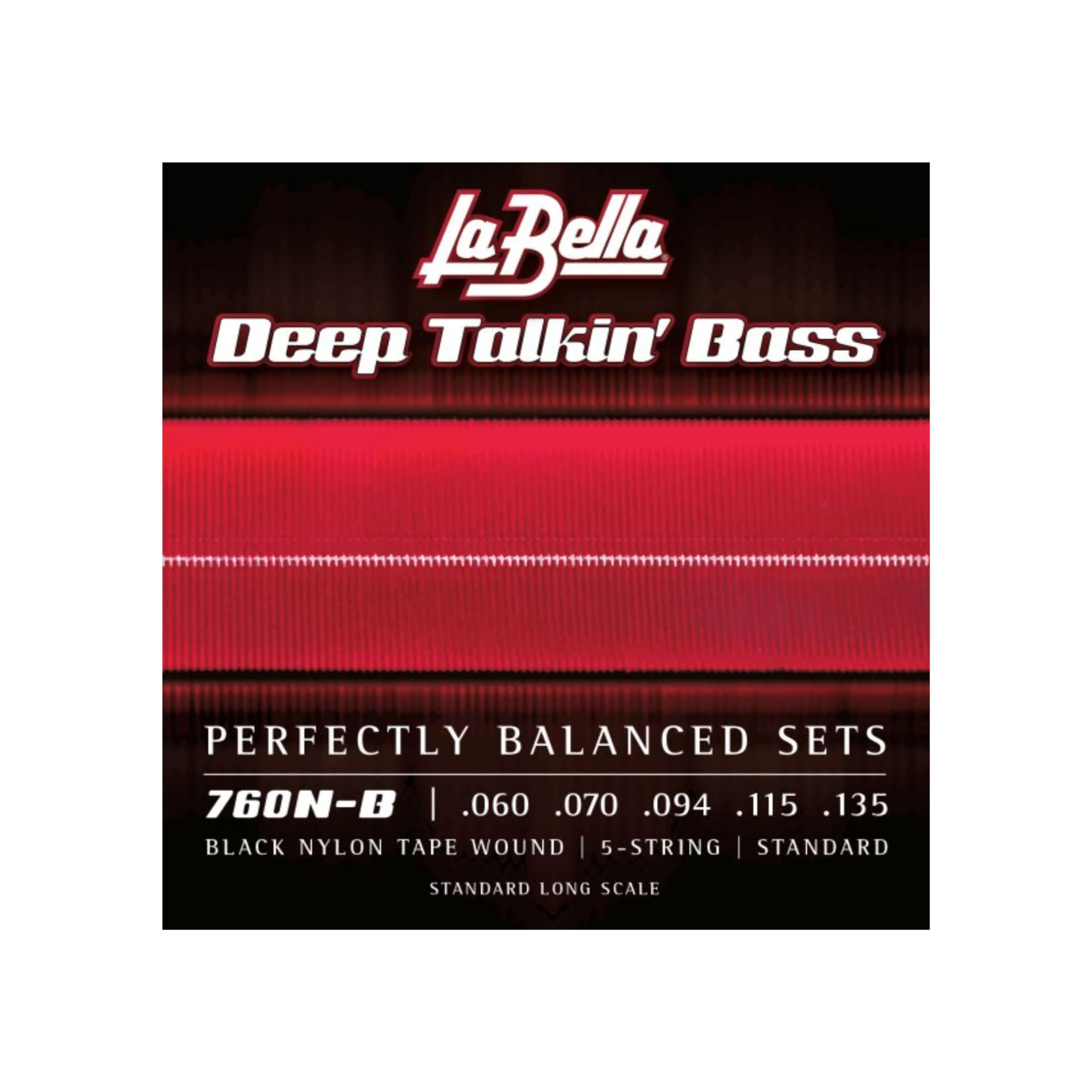 La Bella 760N-B Deep Talkin Black Nylon Tape Wound 5-String Standard Long Scale 60-135