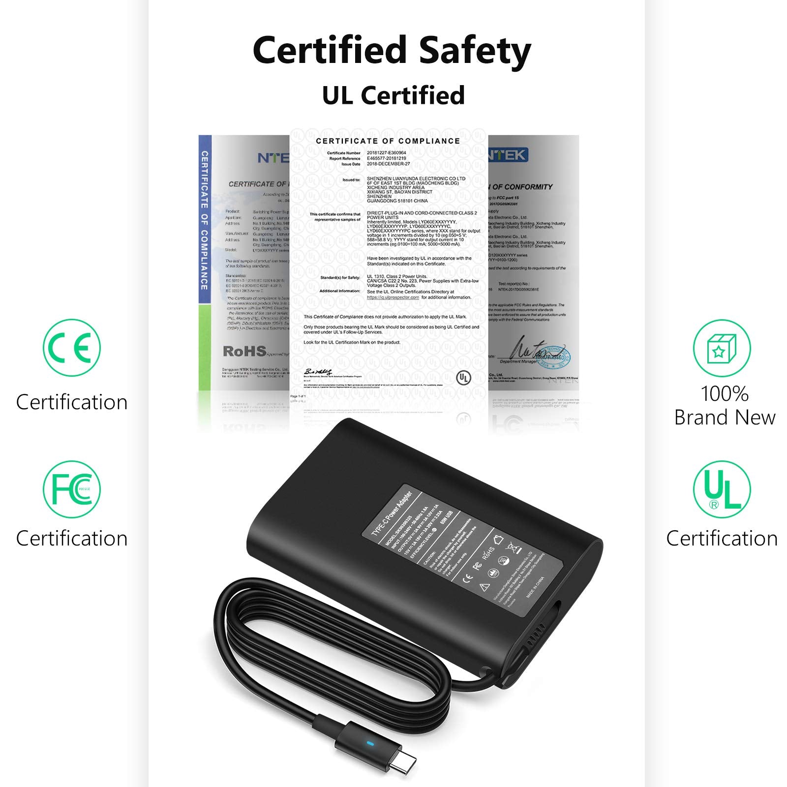 65W 45W Usb C Laptop Charger For Dell Vpro Vostro Xps 13 Chromebook & Latitude Series 5520 7420 7410 5420 5530 3420 E5430 E7430