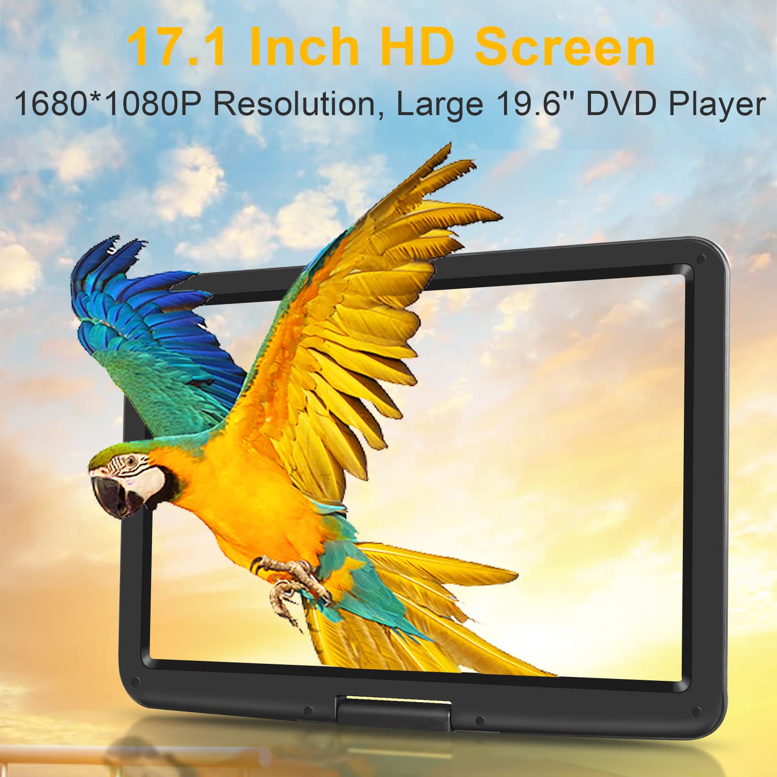19.6'' Portable Dvd Player With 17.1'' Large Hd Screen, 5 Hours Battery Dvd Player Portable With Car Charger, Kids Portable Dvd