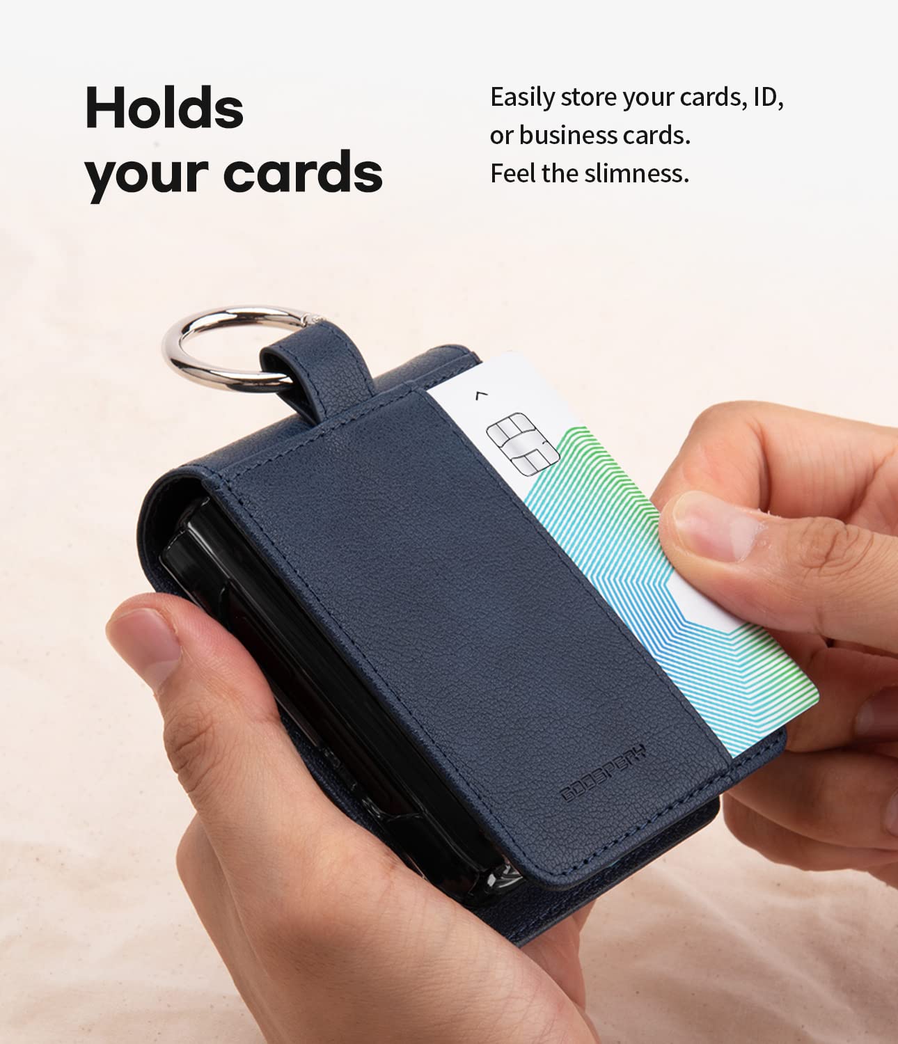 Goospery Card Wallet Ring Case Compatible With Galaxy Z Flip 4 Case, Card Holder Pocket Storage Premium Pu Leather Key Ring Wall