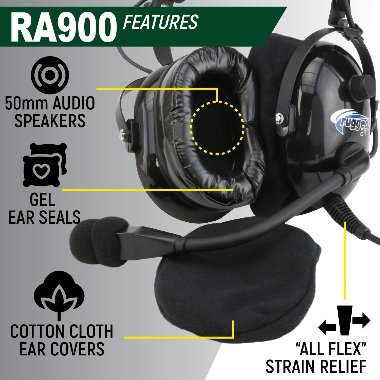 Rugged. Air Ra900 Premium Stereo Aviation Pilot Headset For Flight Instructors Private Pilots Features Clear Hear Speakers Noise Canceling Microphone Gel Ear Seals And Free Headset Bag