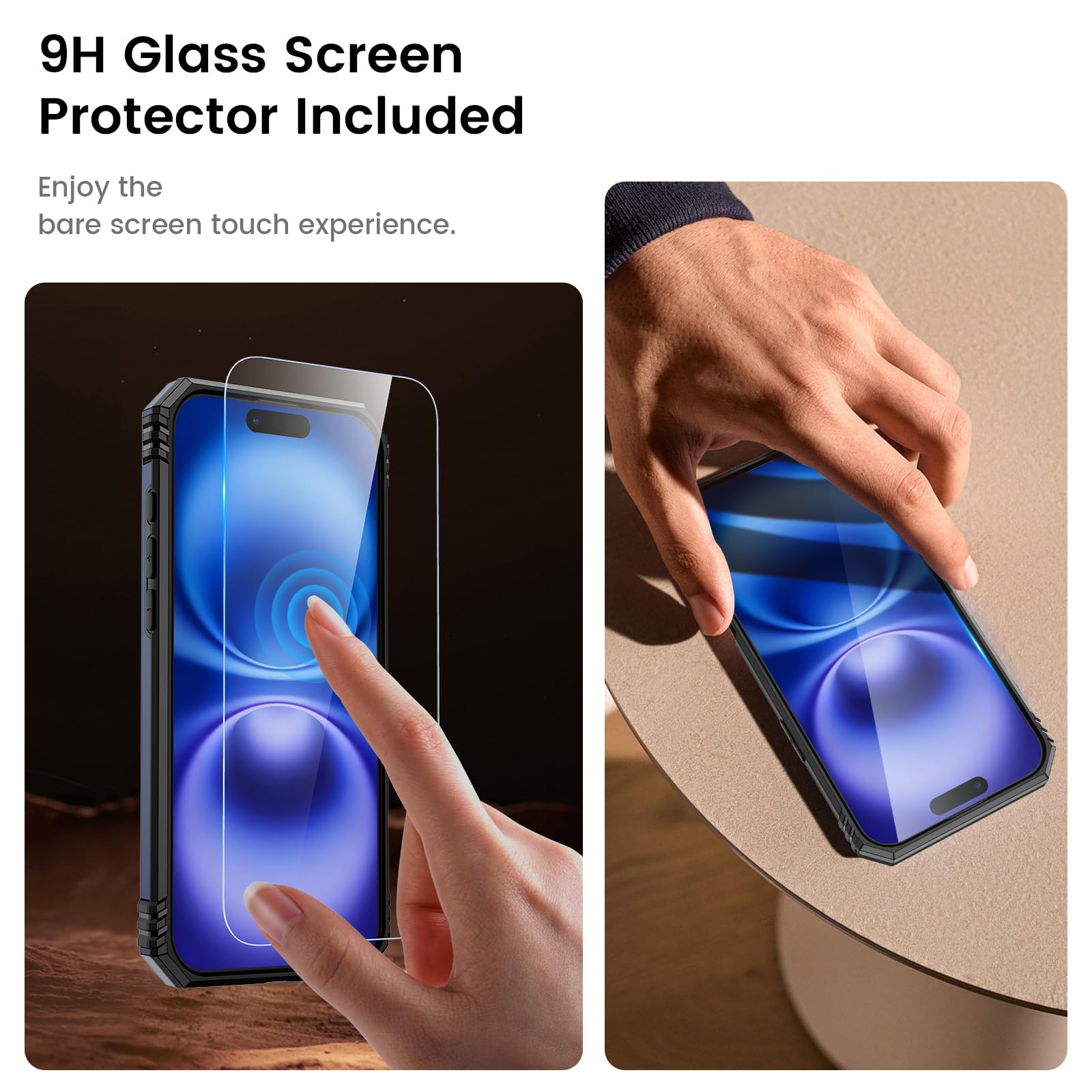 Goton Compatible For Iphone 16 Case With Screen Protector   Slide Camera Cover Protective Phone Case With Ring Stand, Heavy Duty