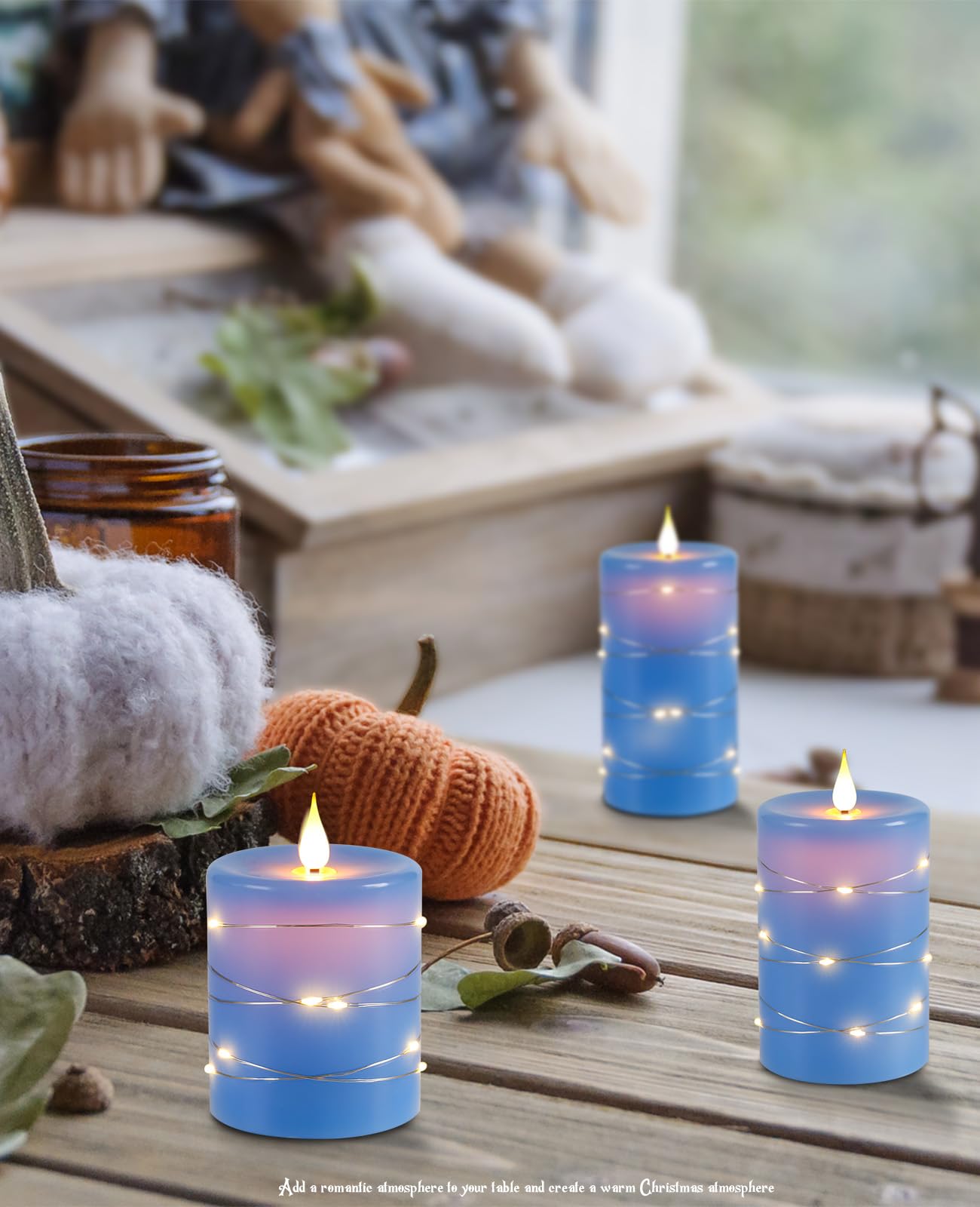 Upinmz Flameless Candle With String Of Lights Battery Powered Led Candle Flashing Candle With Remote Control And Timer 3 Packs (