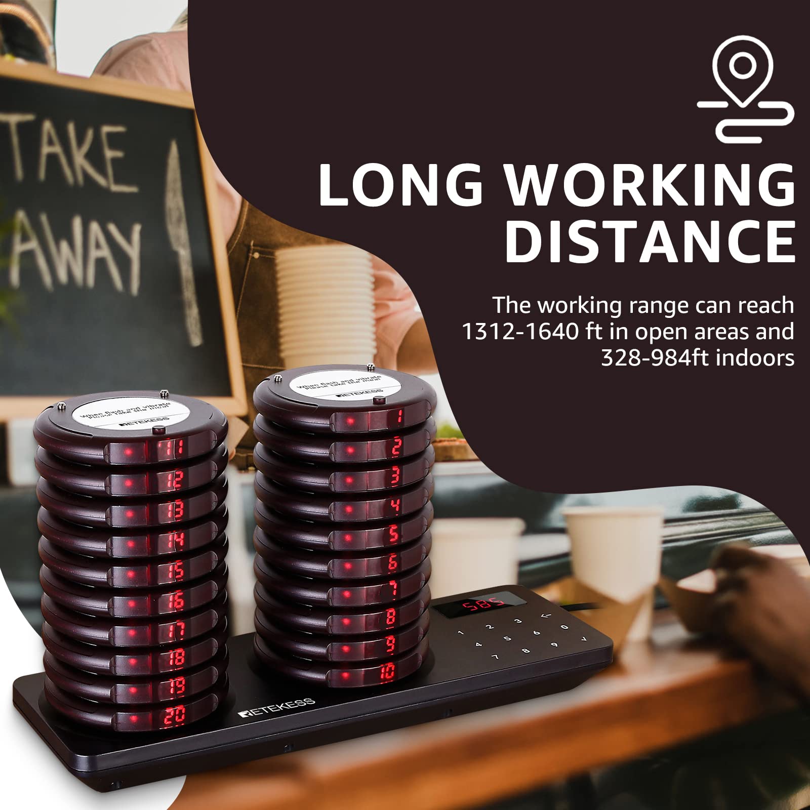 Retekess Td163 Coaster Pager System, Pagers For Restaurants Long Range,31 Prompt Modes, 20 Beepers For Food Truck, Church Nurser