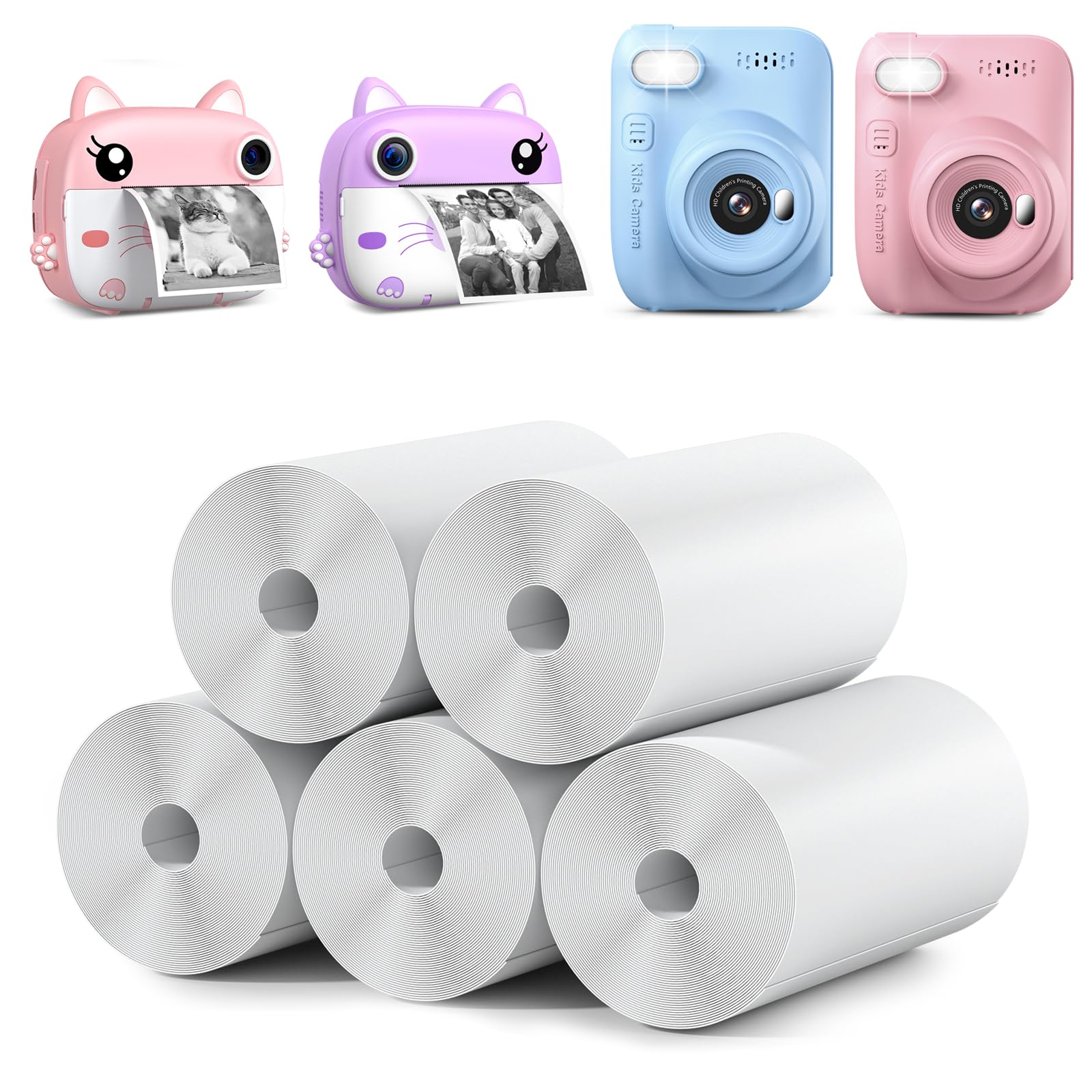 Greenkinder Kids Instant Camera Refill Print Paper 5 Rolls For Kids Instant Print Camera,Hd Printing Thermal Print Paper Set Por