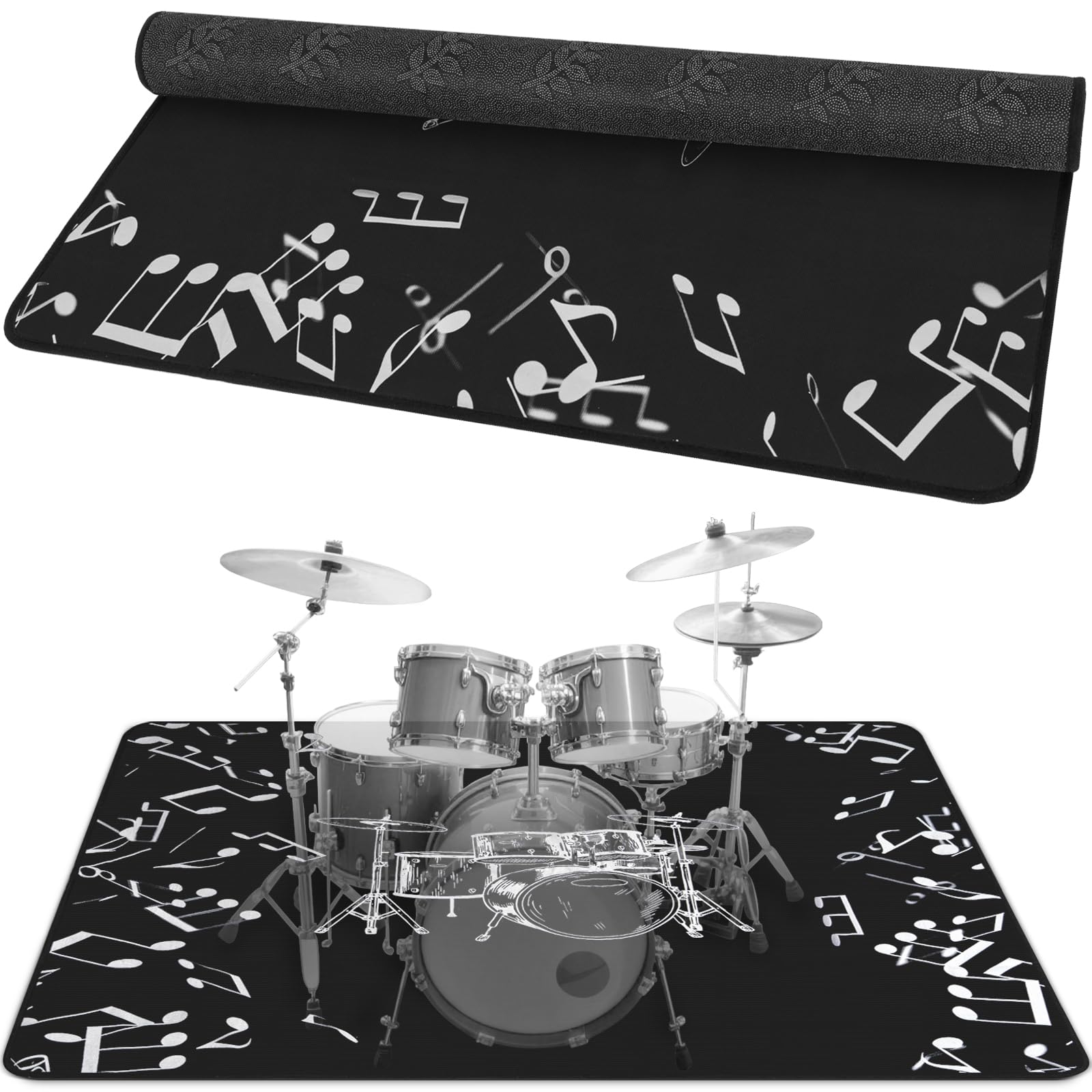 4Ft x 5.3Ft Drum Mat Drum Carpet Tightly Woven Fabric with Non-Slip Grip Bottom Drum Rug for Bedroom, Studio, Apartment, Soundpr