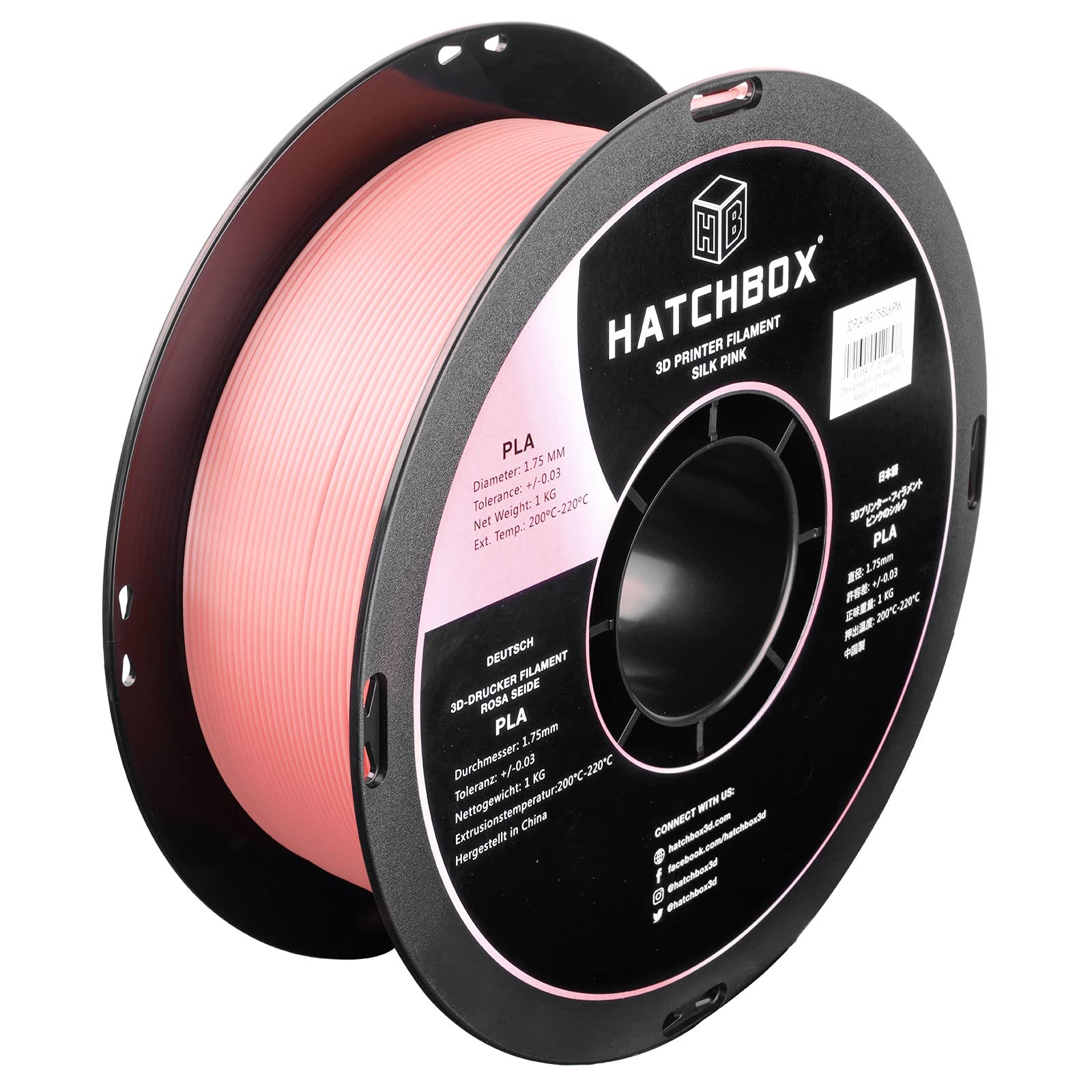 HATCHBOX Silk PLA 3D Printer Filament, Dimensional Accuracy +/- 0.03 mm, 1 kg Spool, 1.75 mm, Pink