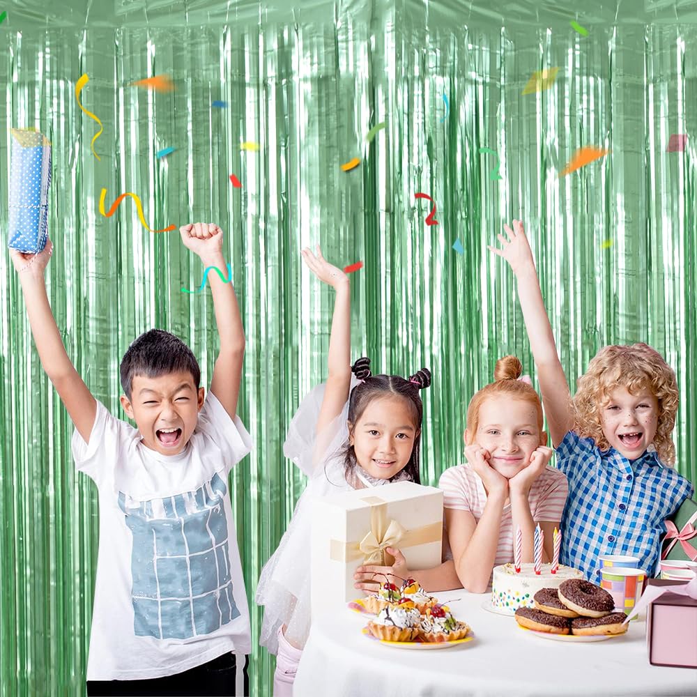 Beishida 2 Pcs Light Green Door Streamers Tinsel Curtain Party Backdrop Fringe Foil Wall Background For Birthday Halloween Chris