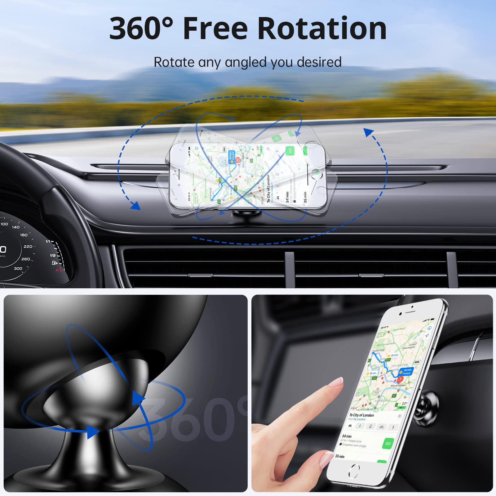 Syncwire Magnetic Car Phone Holder For Dashboard, Cell Phone Car Kits, 360 Adjustable Magnet Cell Phone Mount Compatible With Ip