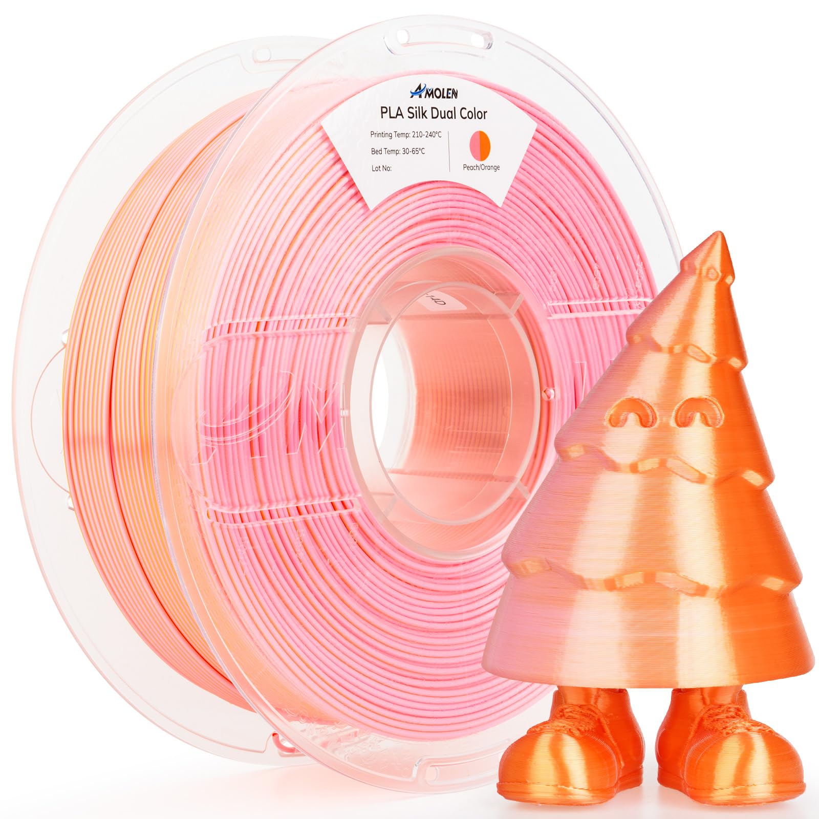 Amolen Silk Pla 3D Printer Filament, Dual Color Peach Orange Pla 1.75Mm, Shiny Color Change Filament 3D Printing Pla Filament Fo