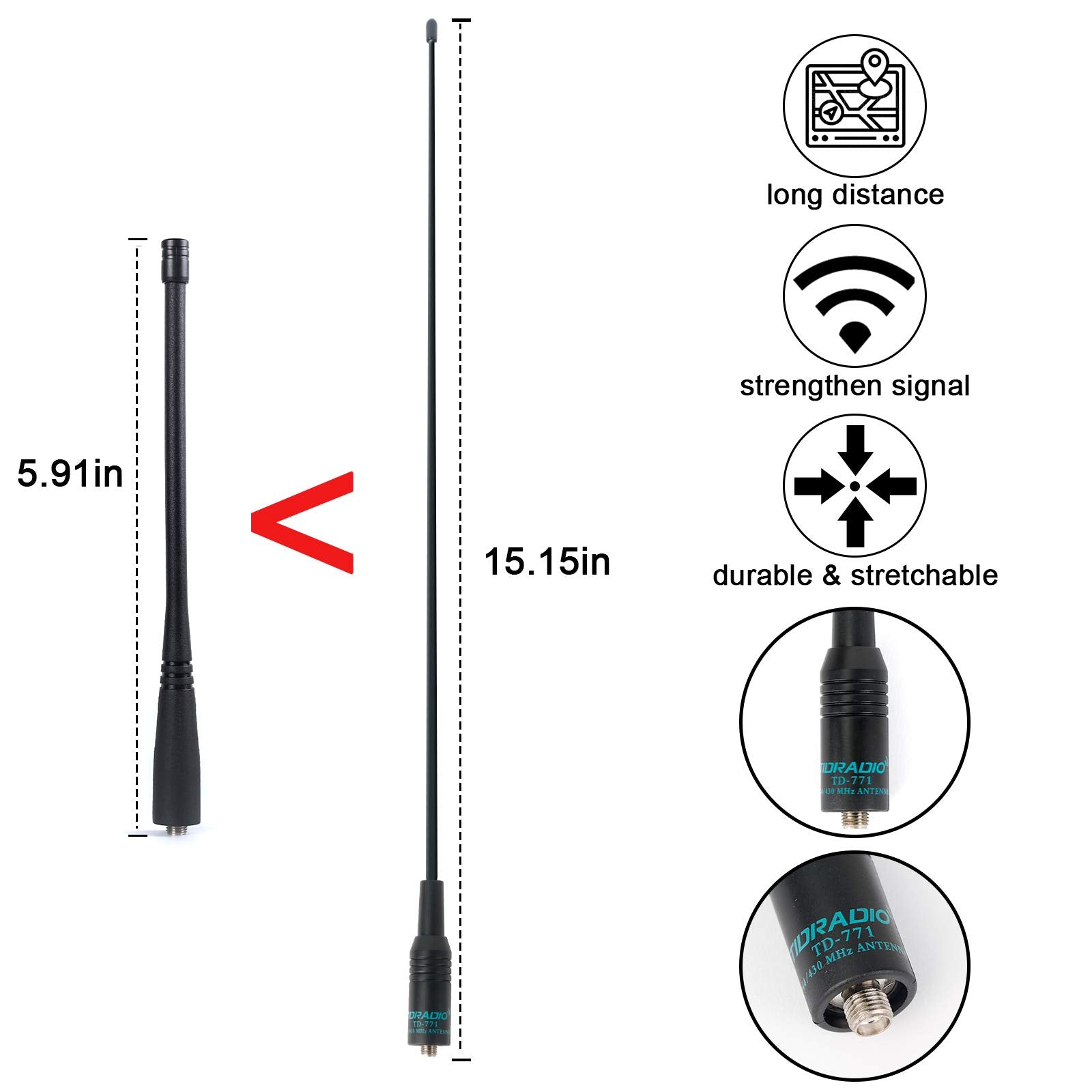 Tidradio Td 771 Antenna (2 Pack) Vhf/Uhf, Walkie Talkie Antenna 144/430Mhz Ham Radio Antenna For Baofeng Uv 5R, 5Rm, 5Rx, Td H8,