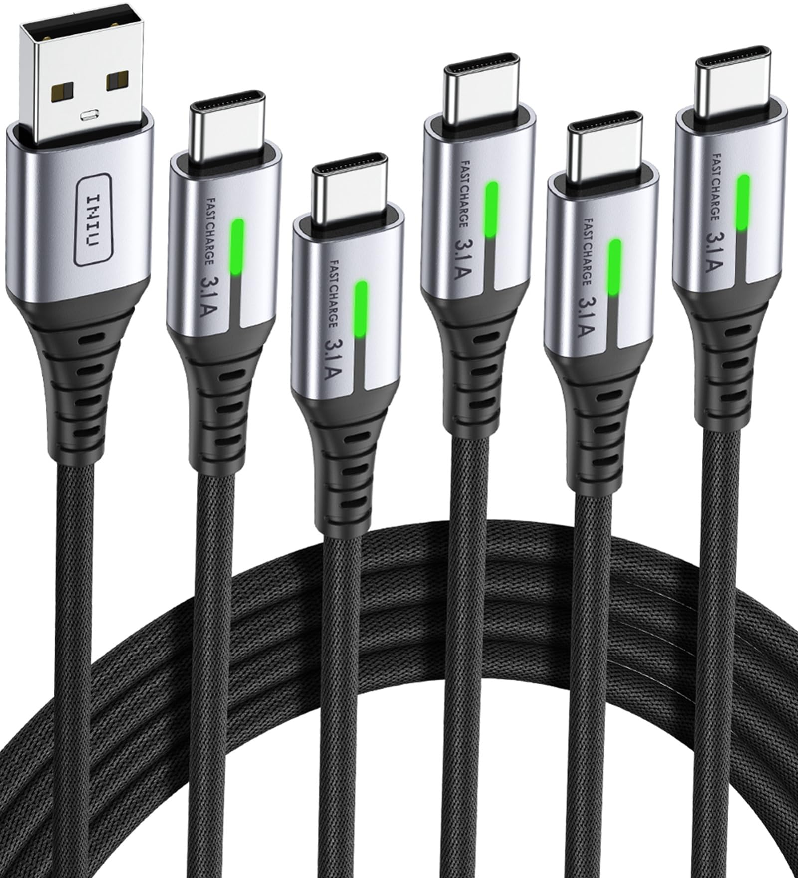 Usb C Cable, Iniu [5 Pack 3.1A] Qc Fast Charging Usb Type C Cable, Nylon(1.6+3.3+3.3+6.6+6.6Ft) Phone Charger Usb A To Usb C Cable For Samsung Galaxy S21 S20 S10 Plus Note 10 Lg Google Pixel Iphone 15