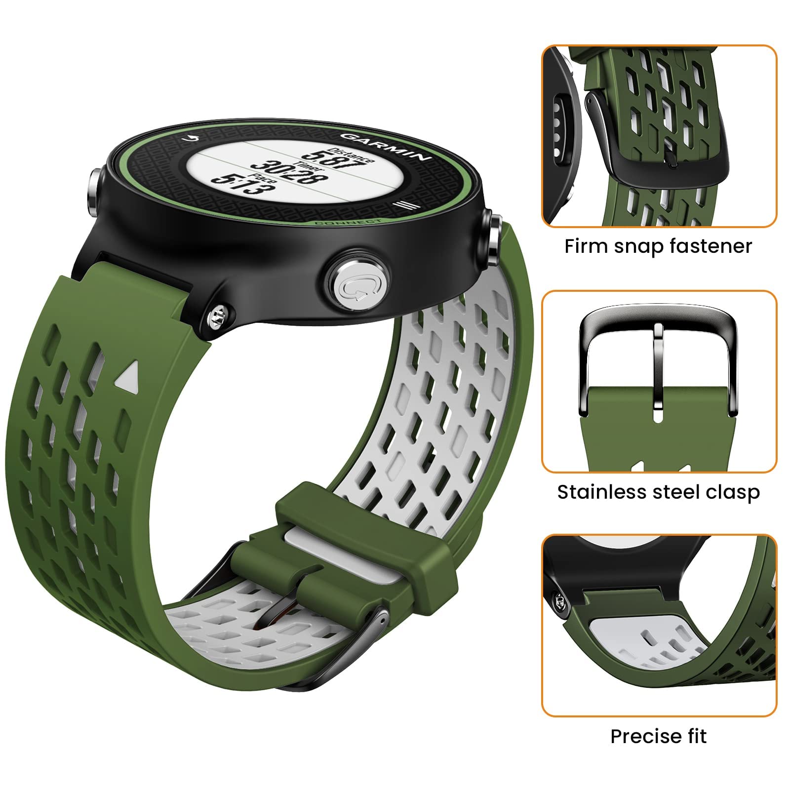 Cuzow For Garmin Forerunner 235/Forerunner 620/735Xt/220/230/630/Approach S20/S6/S5,Two In One Color Soft Silicone Watch Band Re