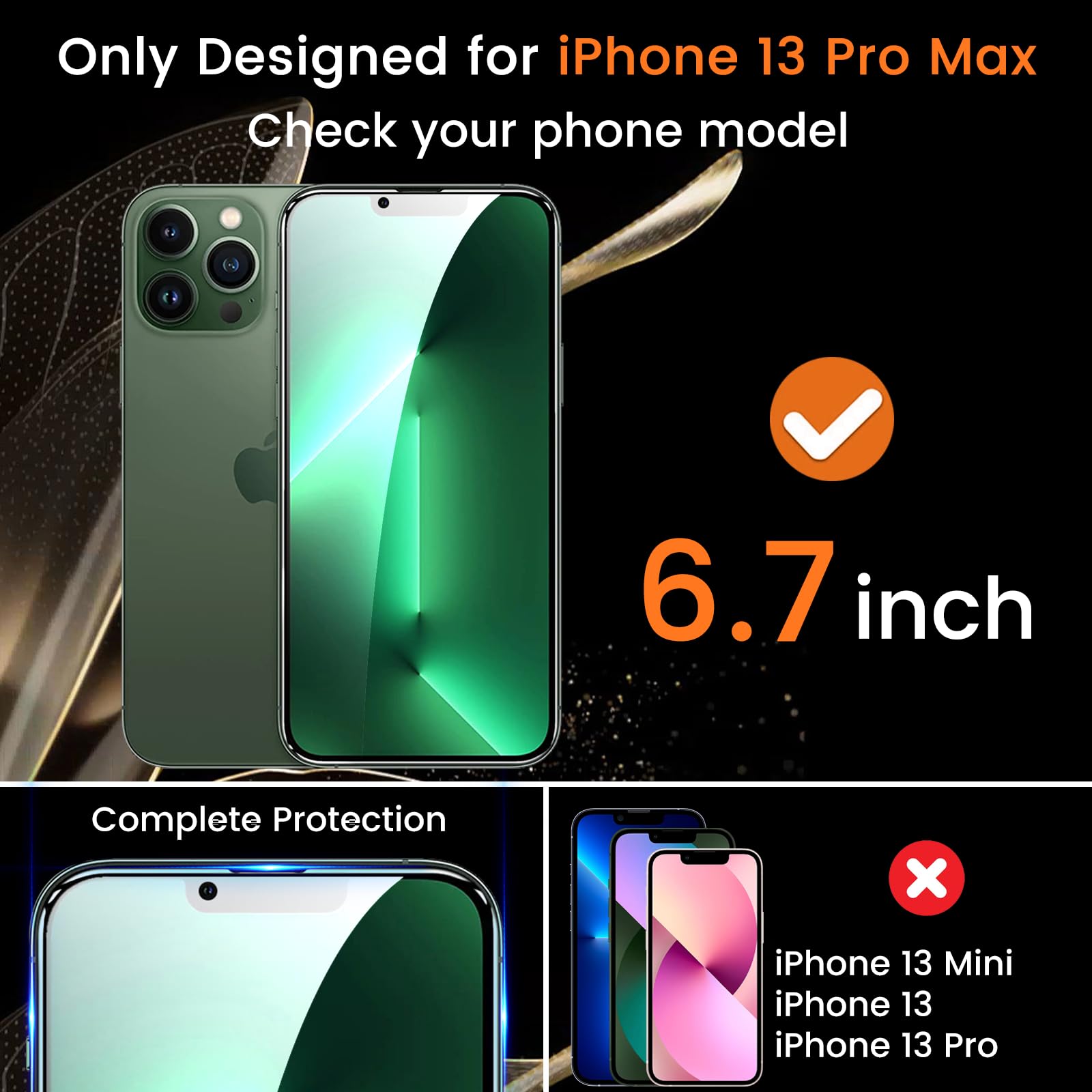 Lesakit 3+3 Pack Privacy Screen Protector For Iphone 13 Pro Max 6.7 Inch With 3 Pack Camera Lens Protector, Anti Spy Tempered Gl