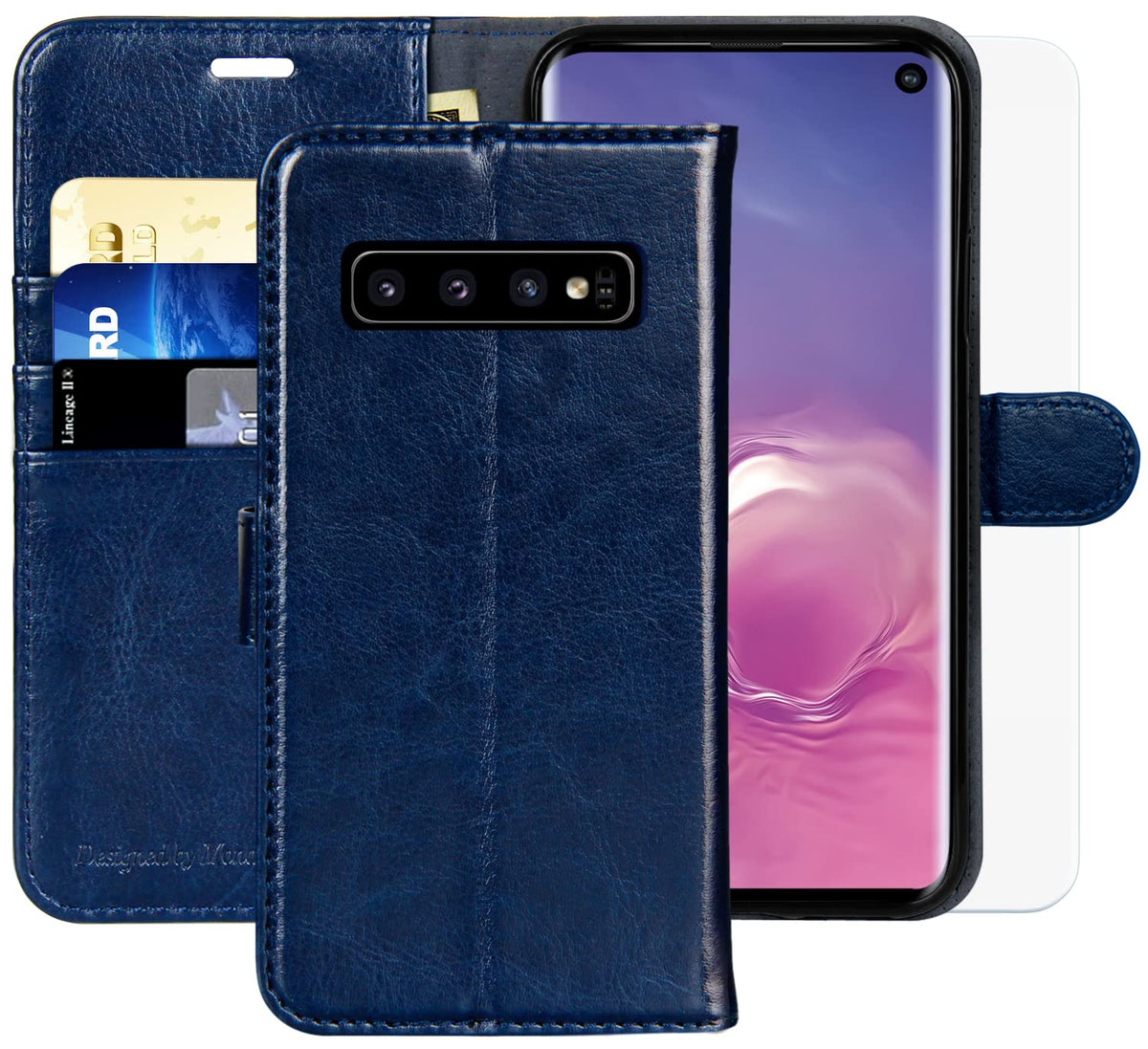 Monasay Wallet Case For Galaxy S10, [Included Screen Protector][Rfid Blocking] Flip Folio Leather Cell Phone Cover With Credit C