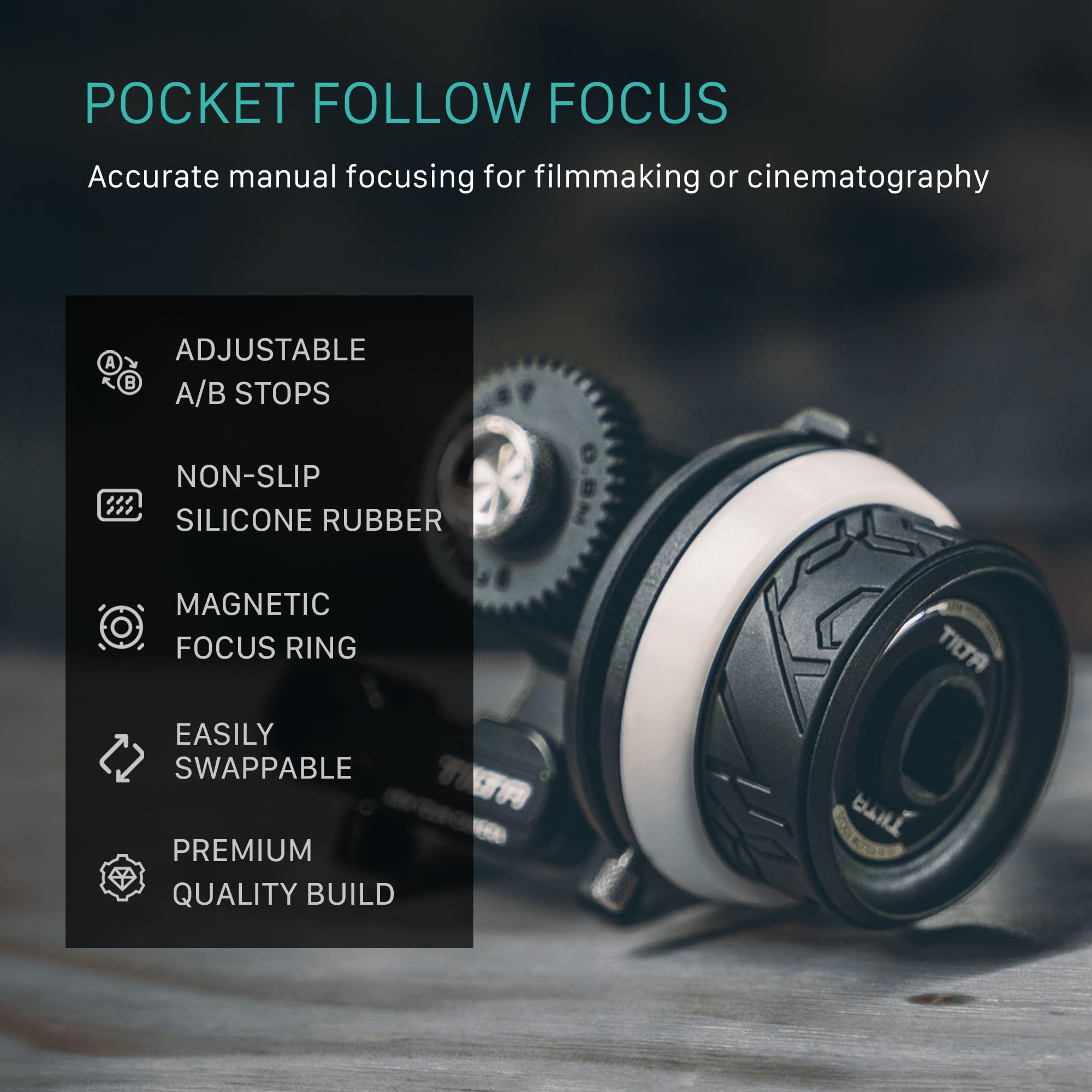 Tilta Pocket Follow Focus | Precise Focus Ring With A/B Stops | Fluid Damping System | 15Mm Rod & Rod Holder | Works With Most Cameras & Lenses | Lightweight, Comfortable, And Compact Design (Ff T07)