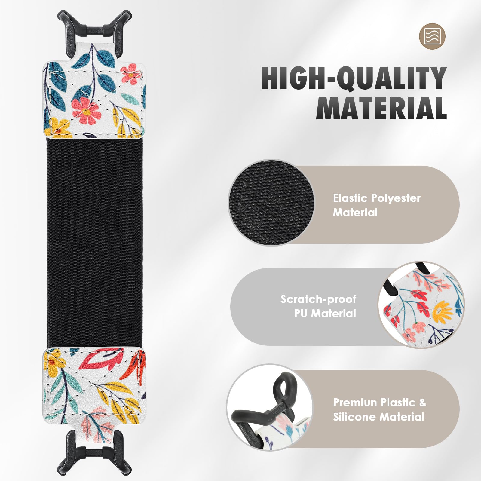 MoKo Security Hand Strap for 9 11 Inch Tablet, iPad/iPad Pro/iPad Air/Kindle Fire HD/Samsung, High Elasticity Versatile Hand Strap Lightweight Finger Grip Holder, Black Belt, Flowers