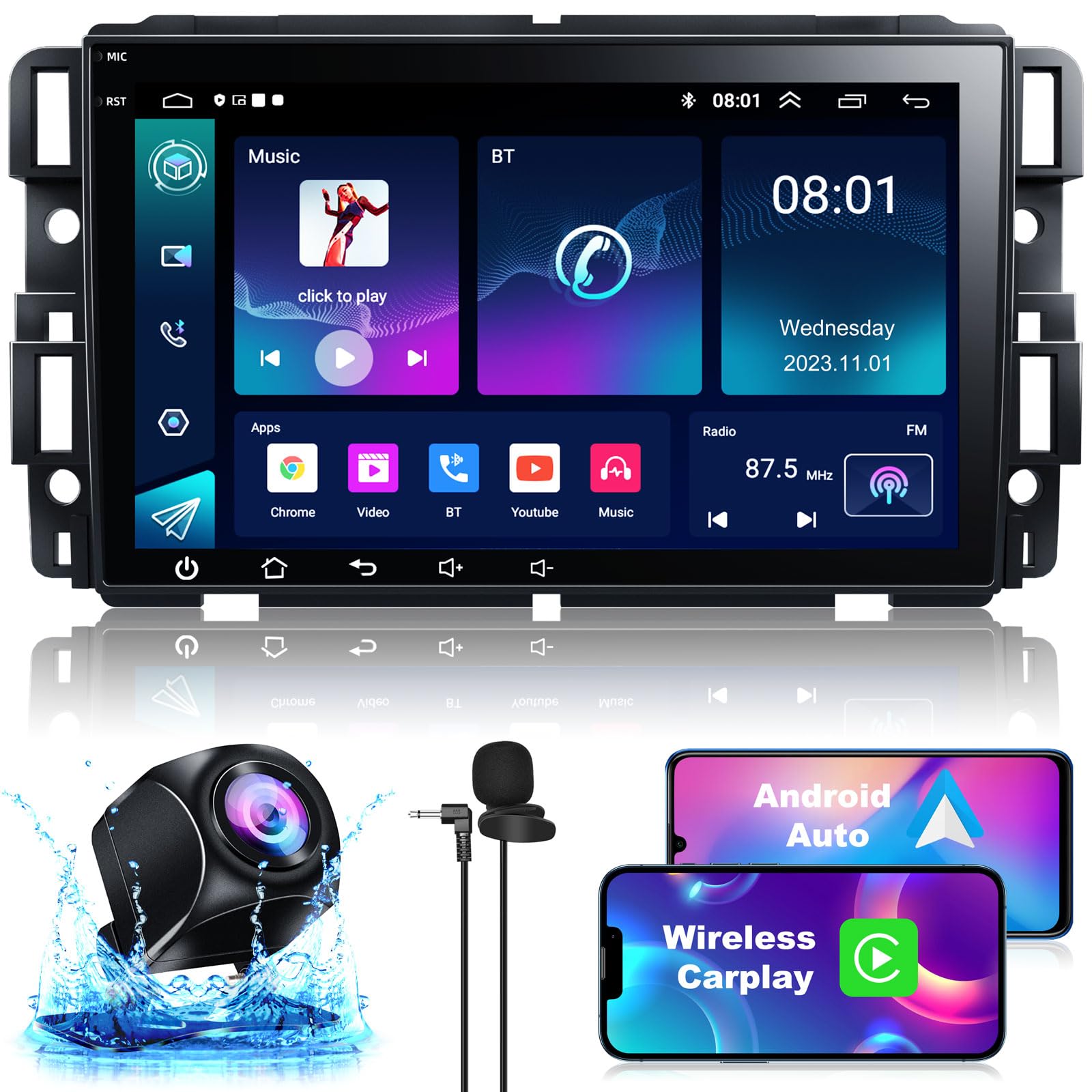 Car Stereo Android 12 For Chevrolet Chevy Silverado Gmc Sierra Buick Enclave Yukon, 8'' Ips Touch Screen Car Radio Build In Gps 