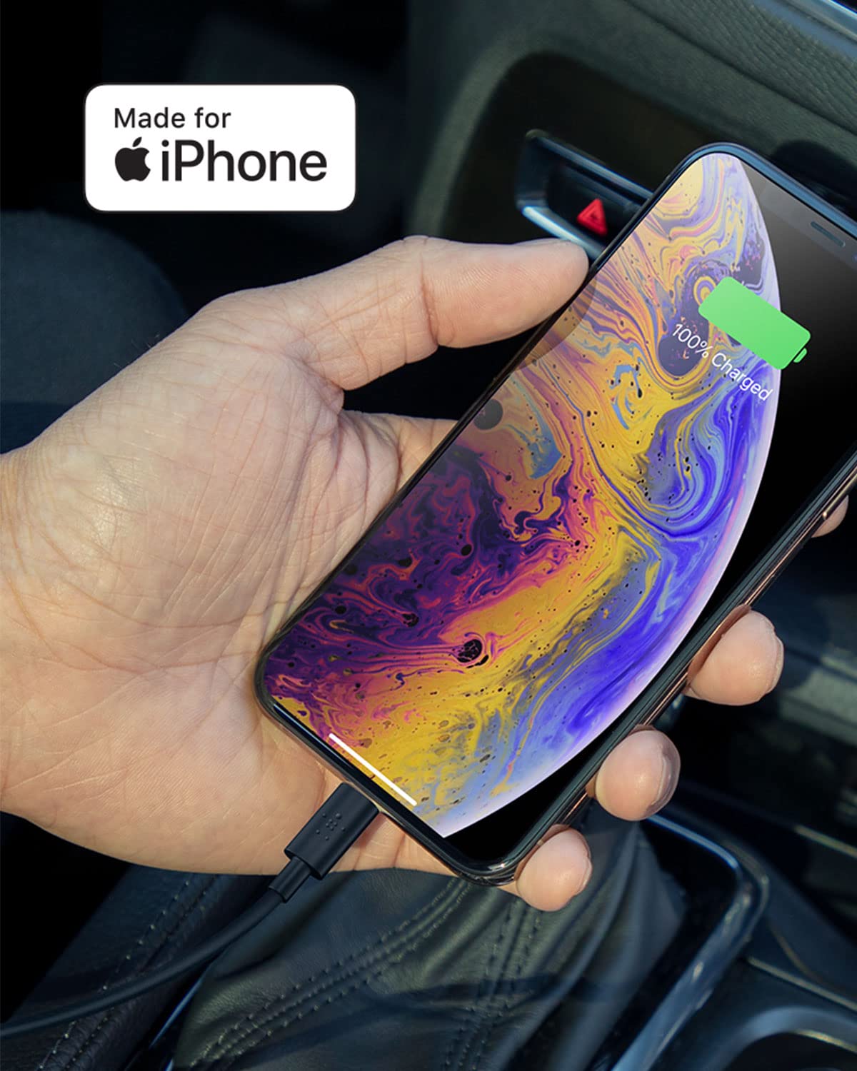 Belkin 20 Watt USB C Car Charger with Fast Charging for Apple iPhone 14, 14 Pro, 14 Pro Max, iPhone 13, 13 Pro, 13 Pro Max, Samsung Galaxy S22 Ultra & More (USB C to Lightning Cable Included)   Black