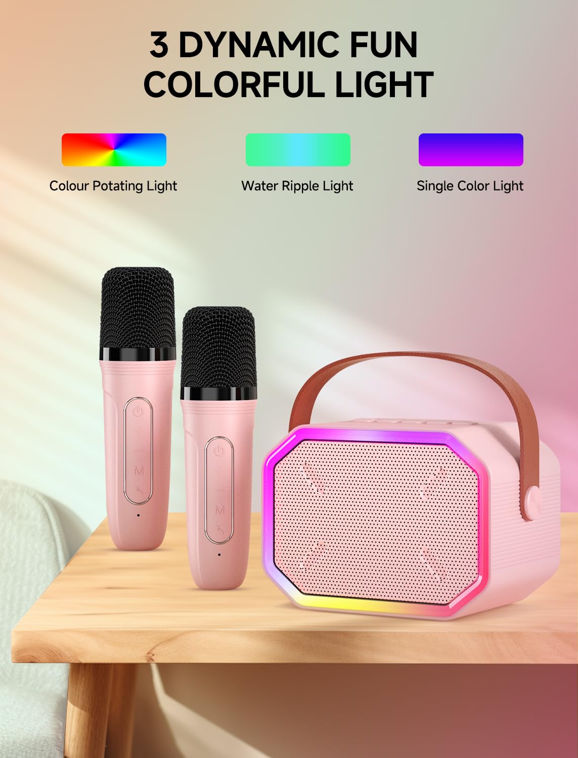Karaoke Machine For Kids And Adults, Mini Portable Bluetooth Speaker With 2 Wireless Microphones, Led Lights For Tv, Home Party,
