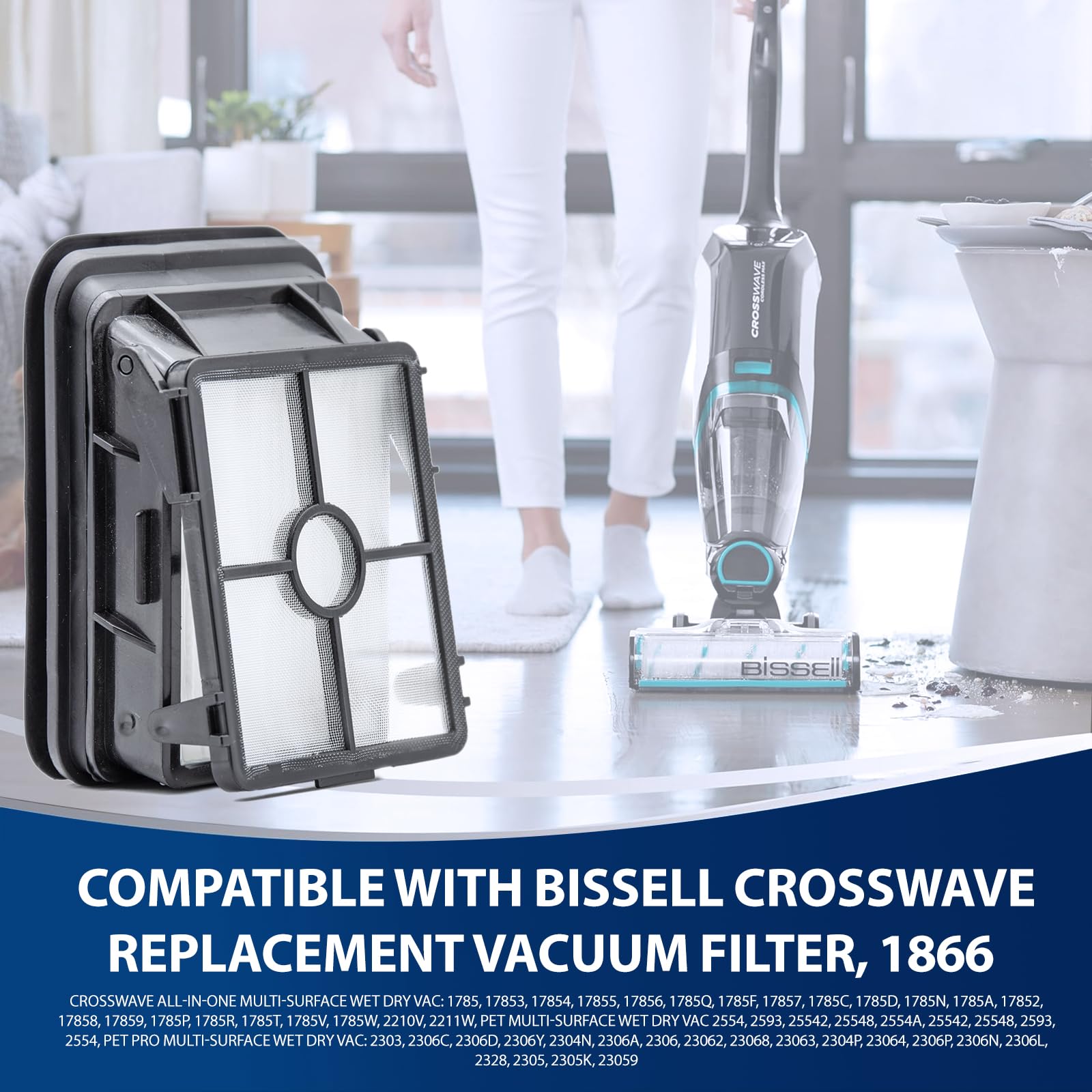 4 Pack 1866 Replacement Filters Compatible With Bissell Crosswave 1785 2306 2551 & 2554 2596 Crosswave Cordless Max & Crosswave