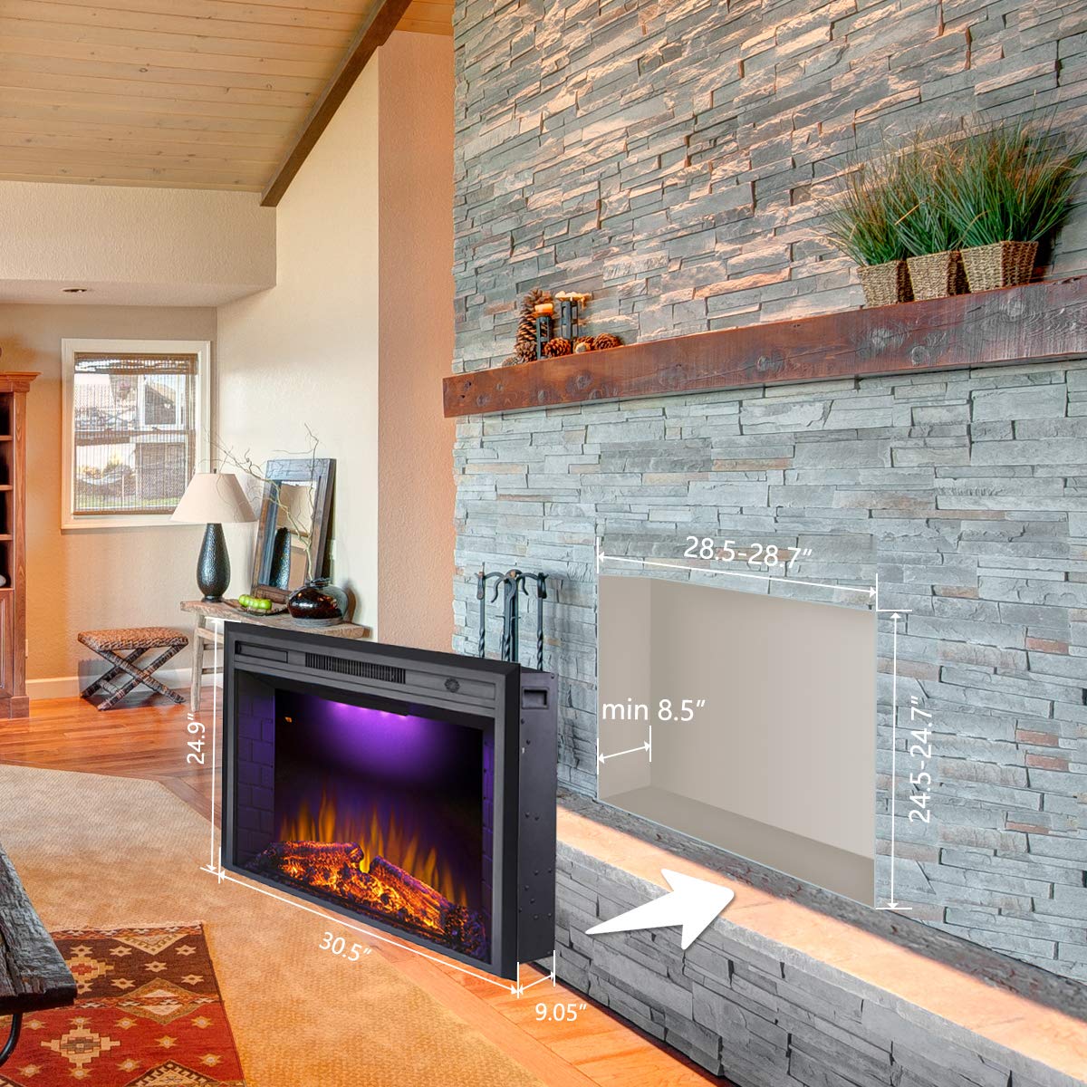 Valuxhome Electric Fireplace, 30 Inches Electric Fireplace Insert, Fireplace Heater With Overheating Protection, Fire Crackling