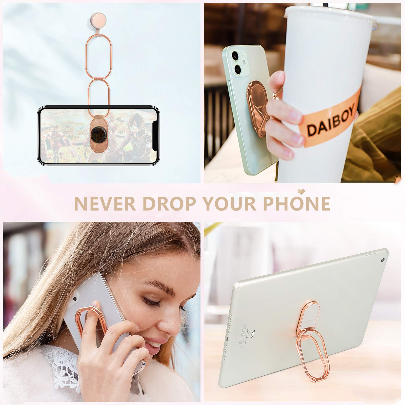 Mindsky Phone Ring Holder - 360° Rotation, Foldable Stand, Rose Gold, Compatible with iPhone, iPad, Smartphones, Tablets