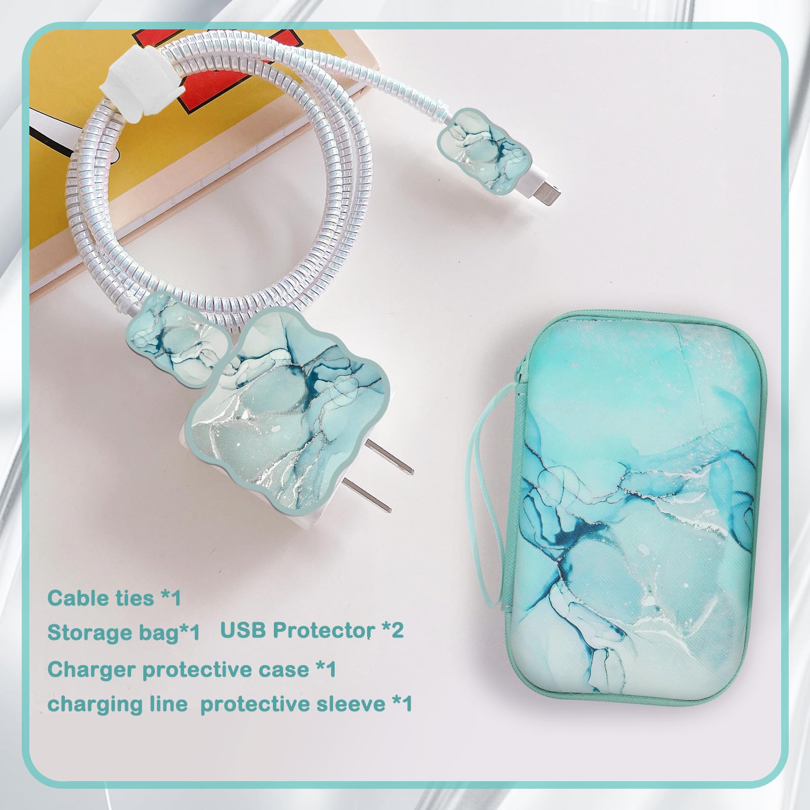 Camecosy Diy Phone Charger Cover Storage Sets Usb Earphone Wire Saver Cable Organizer With Travel Storage Bag, Soft Cute Cable P