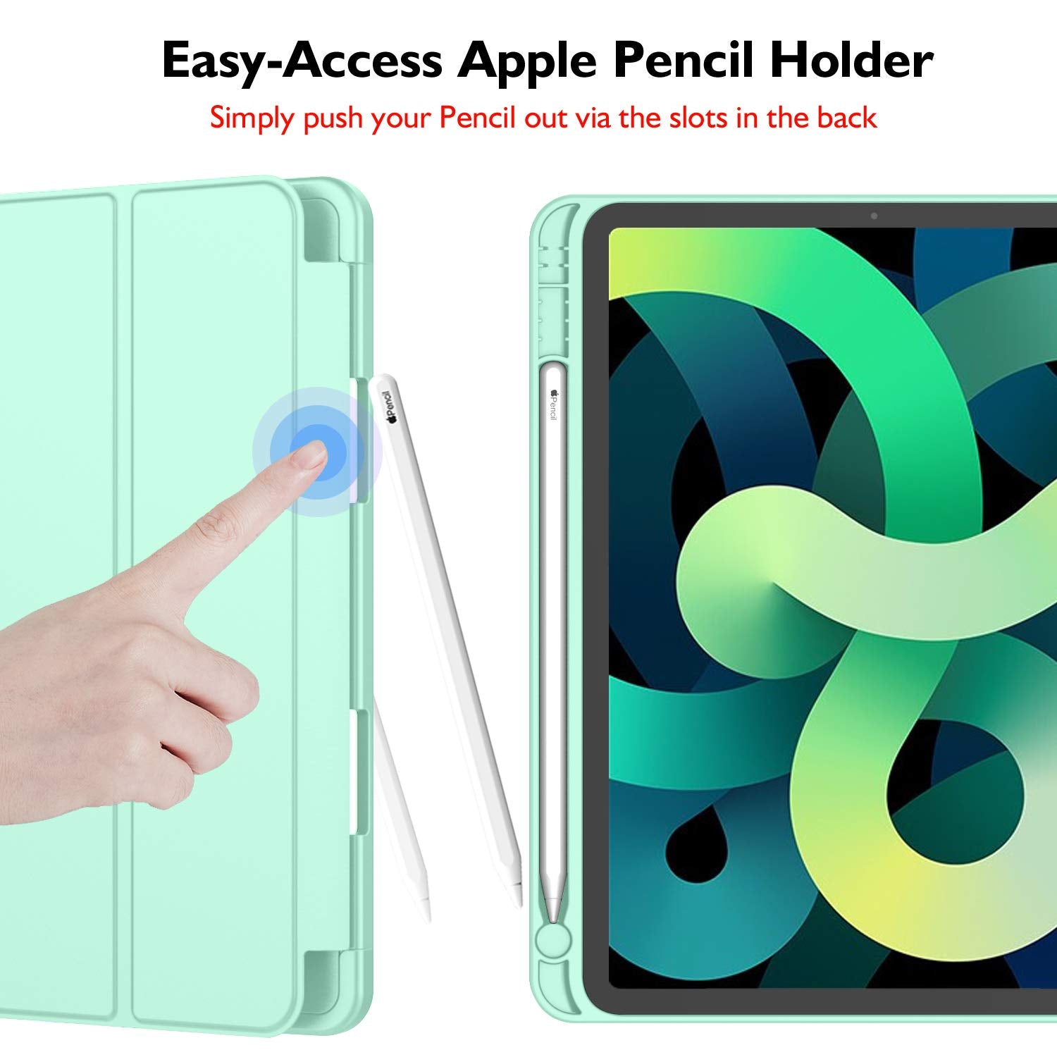Imieet Ipad Air 11 Inch Case M3(2025) / M2 (2024), Ipad Air 5Th/4Th Generation Case 2022/2020 10.9 Inch With Pencil Holder,Trifold Stand Smart Case With Soft Tpu Back(Light Green)