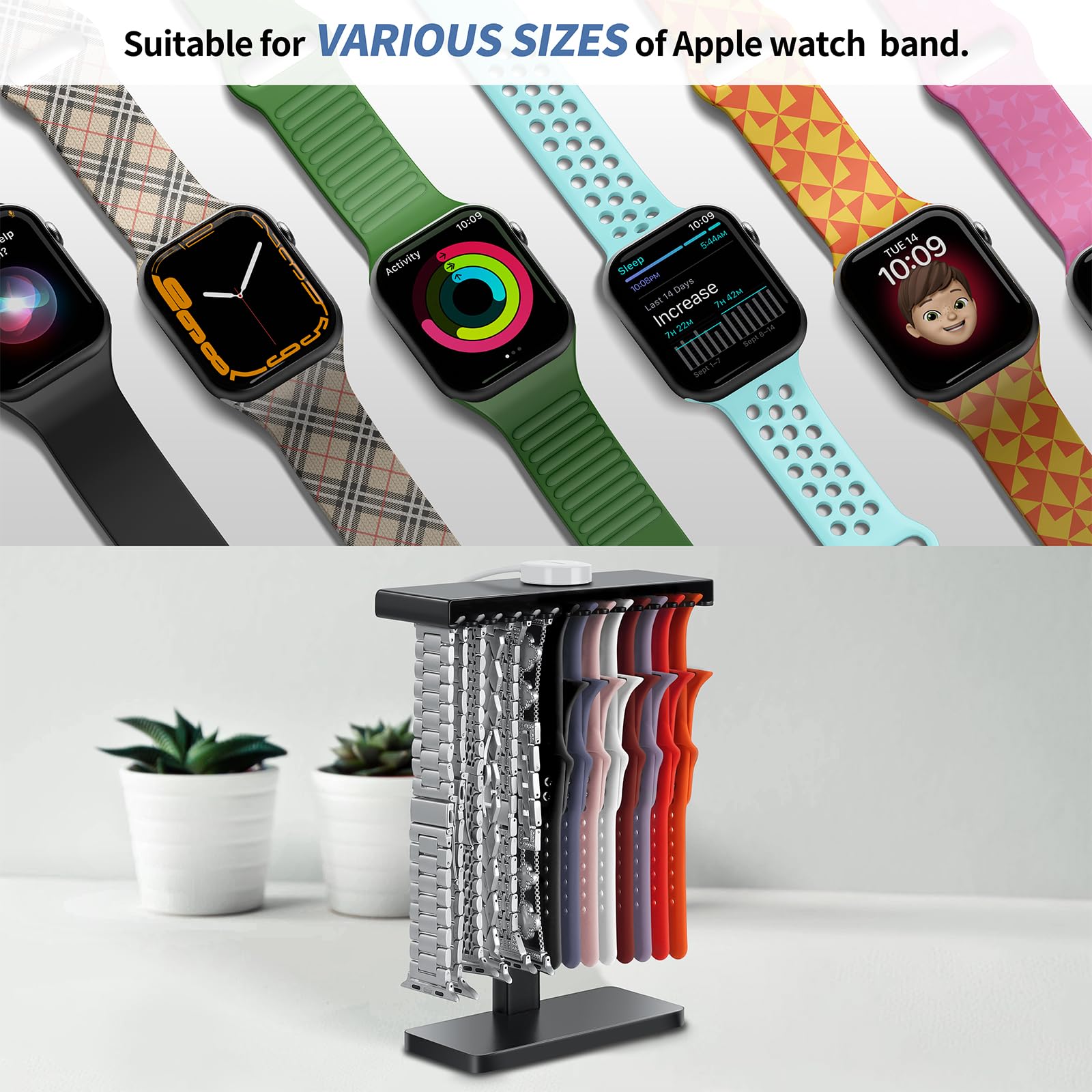 Sujoer 3 In 1 Watch Band Holder Organizer For Apple, Smart Strap Silicon Rack, Groove Display For Apple Watch, Iwatch Band