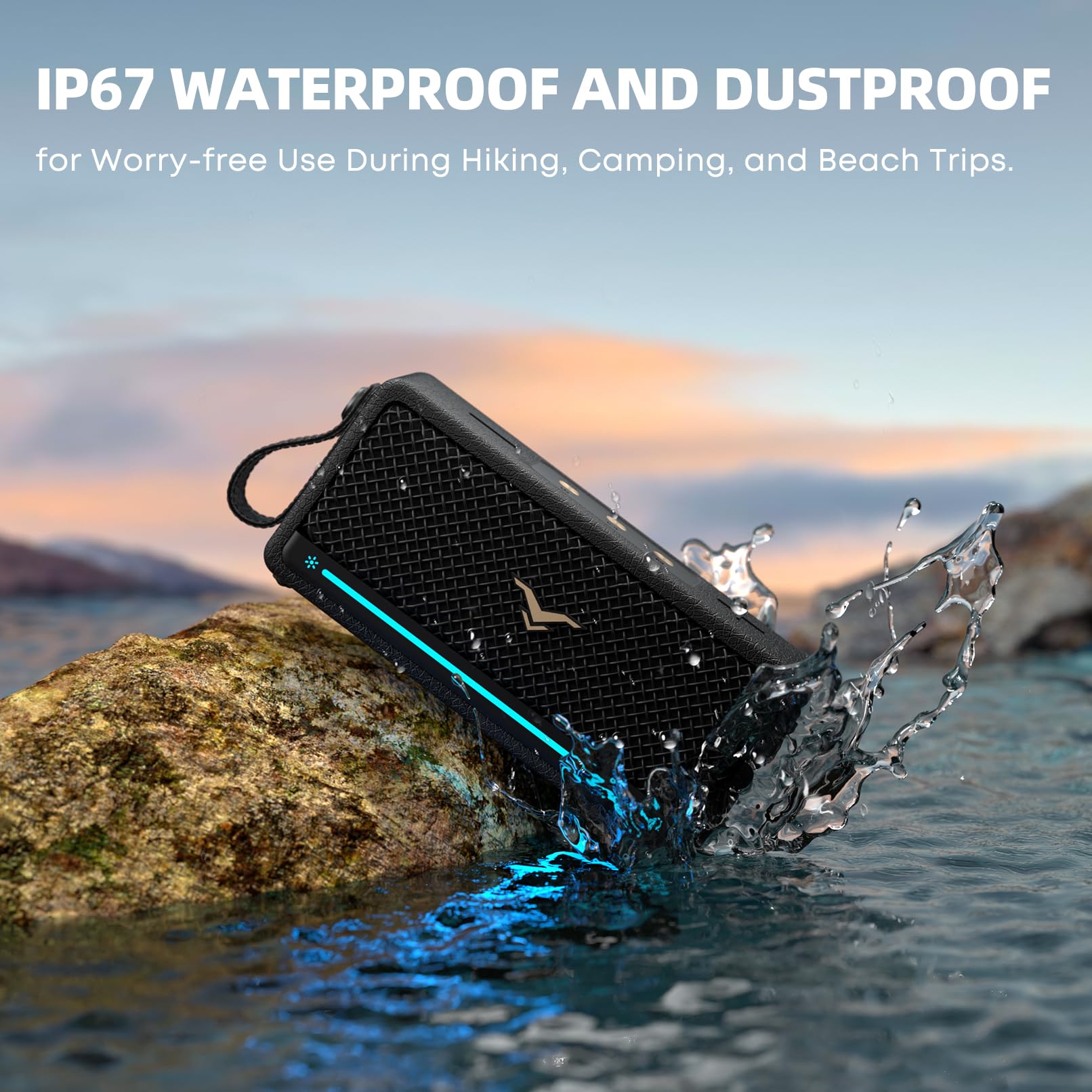 Portable Bluetooth Speakers, Ip67 Waterproof Wireless Speaker With Lights, 40W Loud Stereo Sound, Active Extra Bass, Bluetooth 5