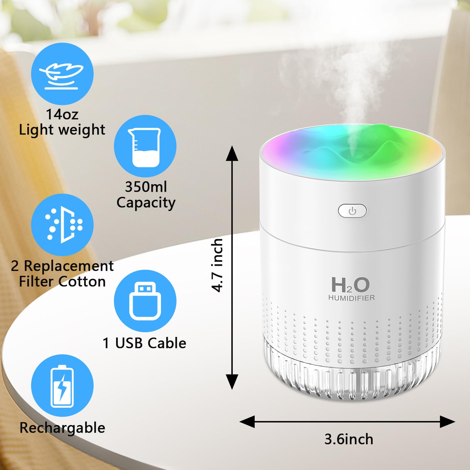 Portable Small Humidifiers For Bedroom Baby, Rechargeable Mini Cool Mist Plant Humidifier For Plants, Quiet Desktop Humidifier W