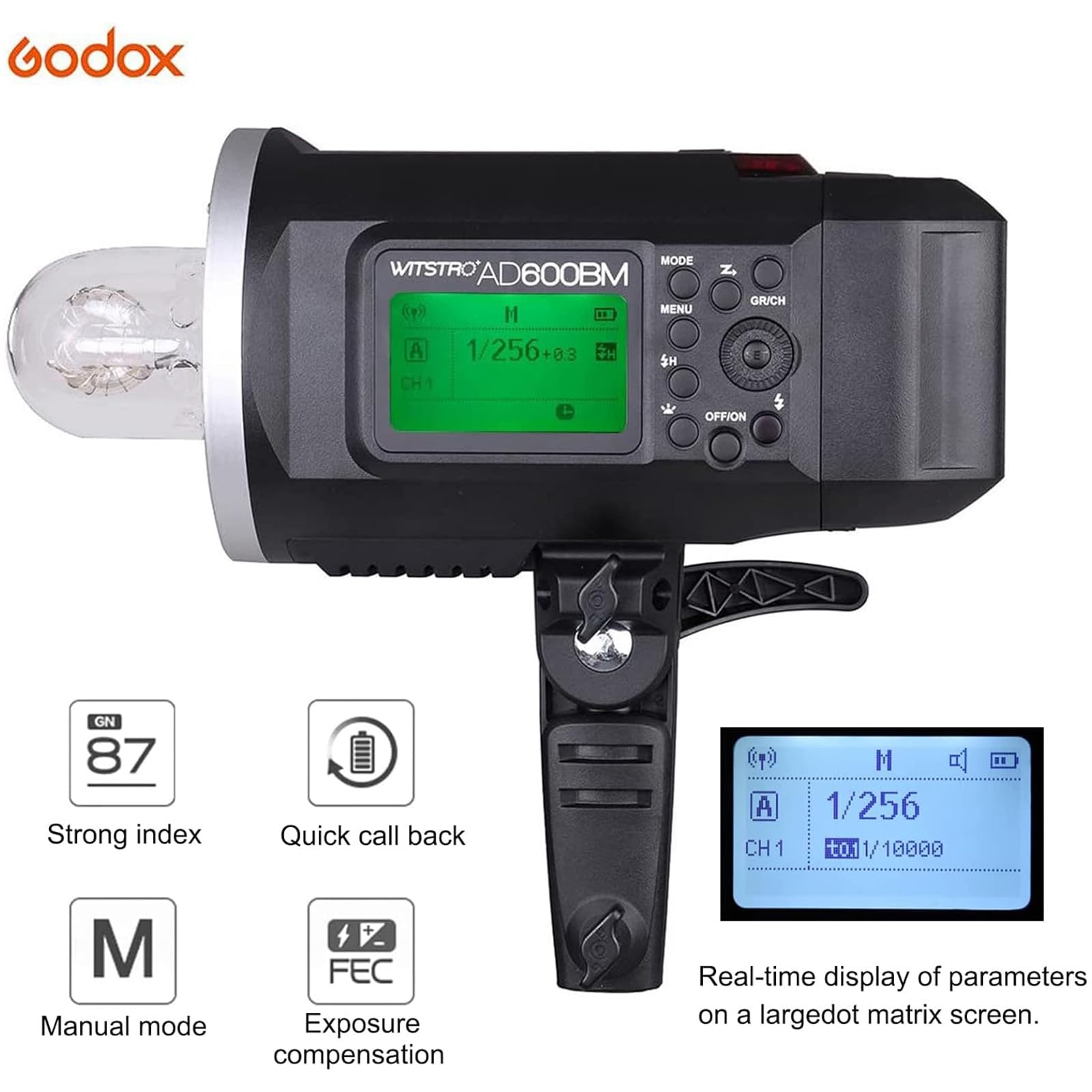 Godox Ad600Bm Outdoor Flash Bowens Mount 600Ws Gn87 Hss Strobe Light With 2.4G Wireless, 8700Mah Battery To Provide 500 Full Pow