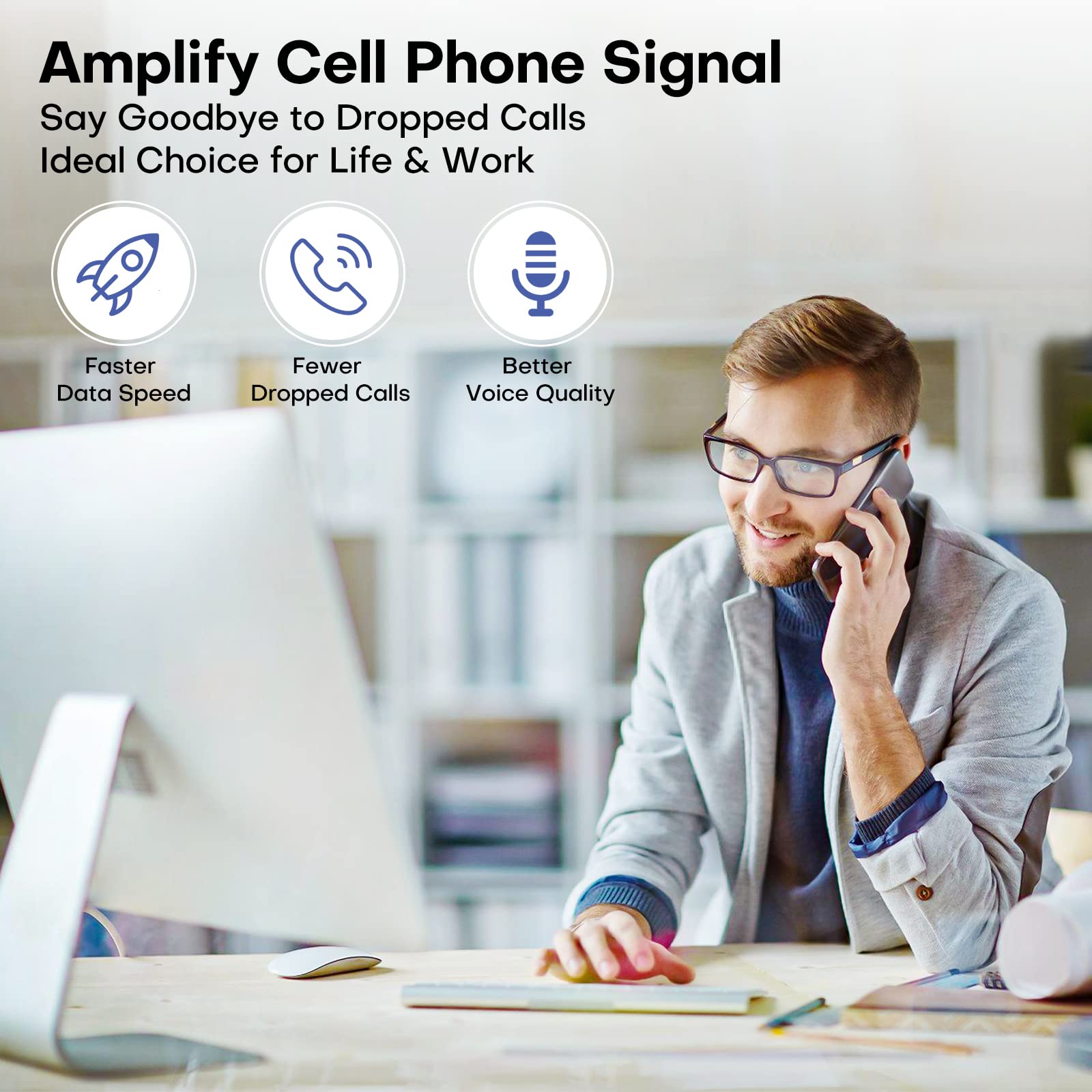 Hiboost Cell Phone Booster For Verizon, At&T, And T Mobile Cell Signal Booster For Home Cover Up To 4000 Sq Ft, Boost 4G 5G Lte