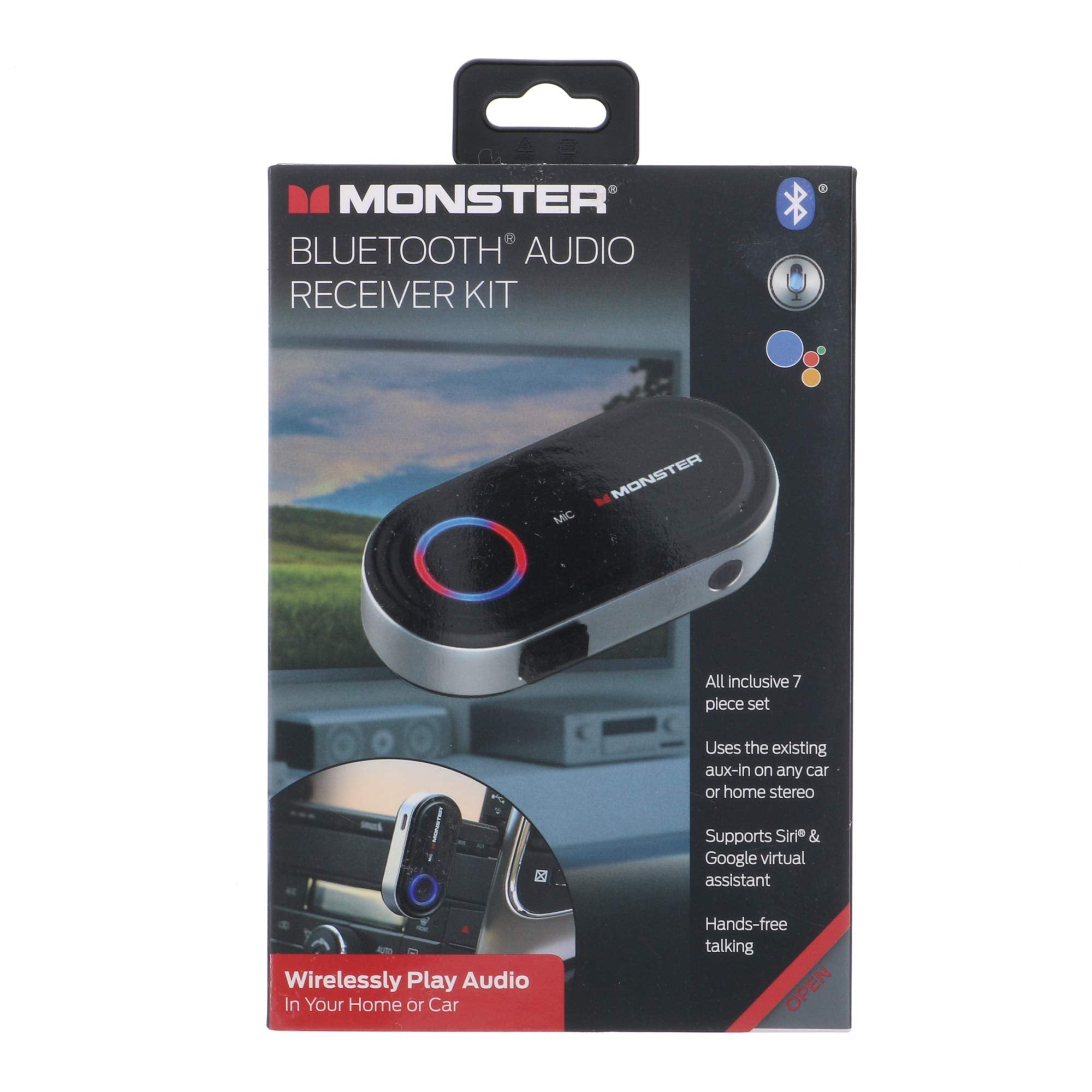 Monster Bluetooth Audio Receiver Kit  7Piece Wireless AUX Adapter for Car & Home Stereo, MultiDevice Pairing, HandsFree Call