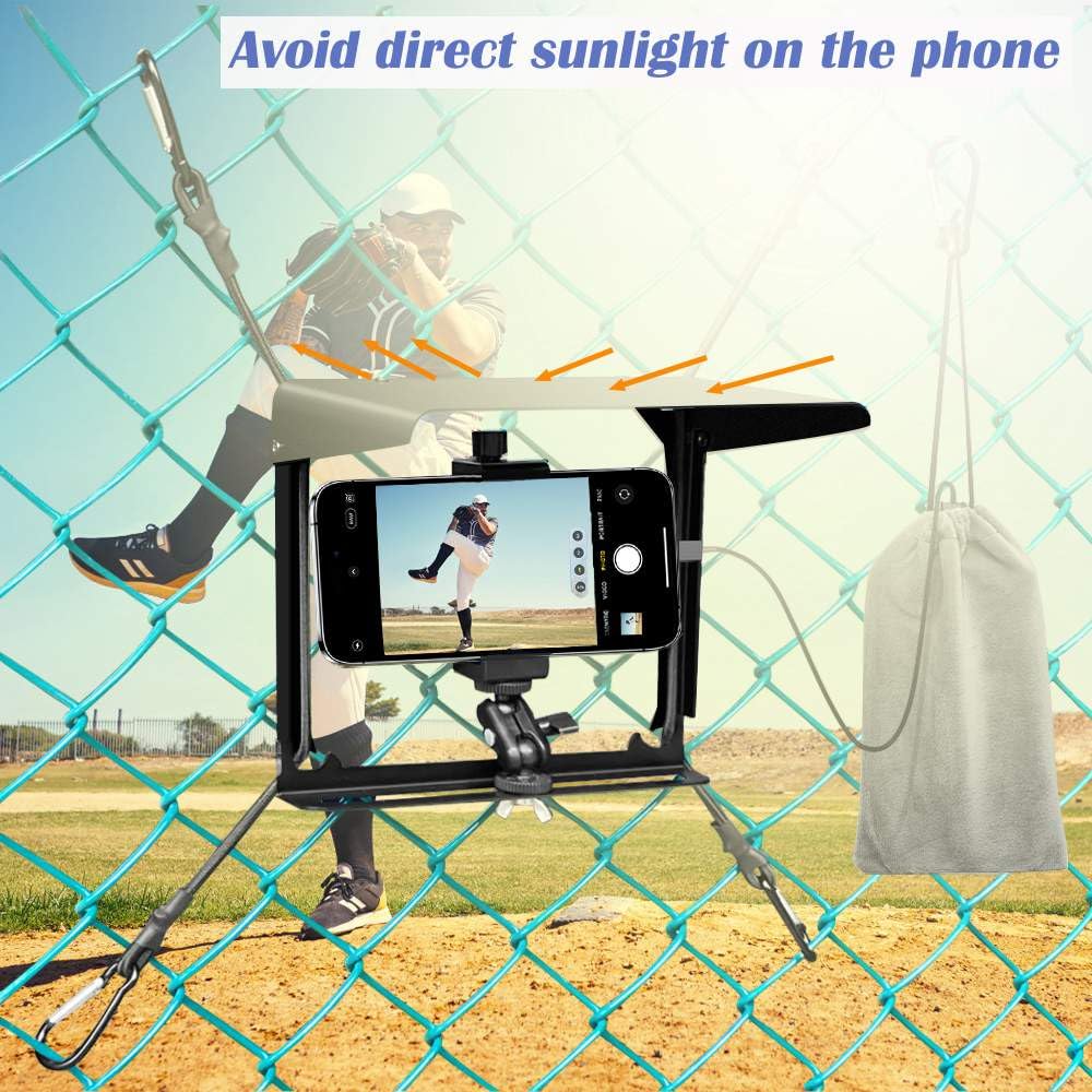 Bumove Phone Fence Mount With Shade, Fence Phones Holder For Iphone, Mevo Start, Gopro And Other Action Cameras, For Recording B
