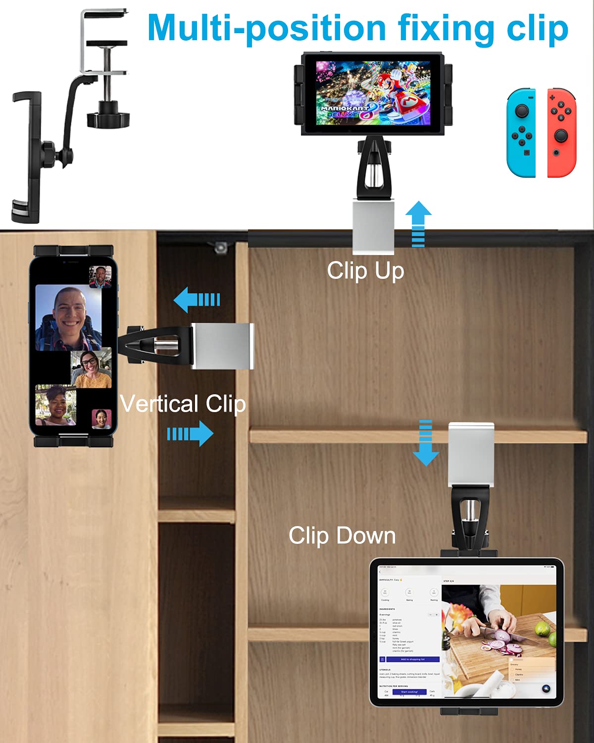 Woleyi Kitchen Cabinet Tablet Mount, Easy Install Under Cabinet Tablet & Phone Clamp Holder Stand For Ipad Pro 9.7, 10.5, 12.9 A