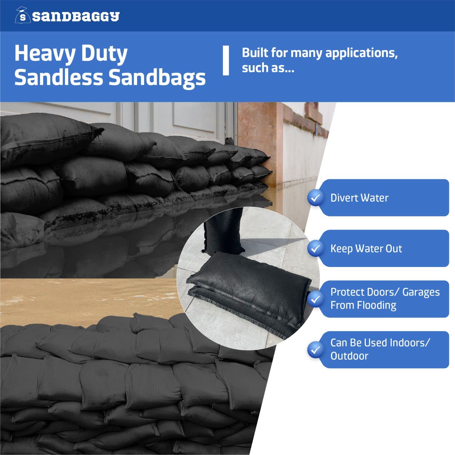 Sandbaggy 14'' X 26'' Water Activated Sandless Sandbags   Flood Barriers, Erosion Control (Black)   Made In The Usa (2 Sandbags)