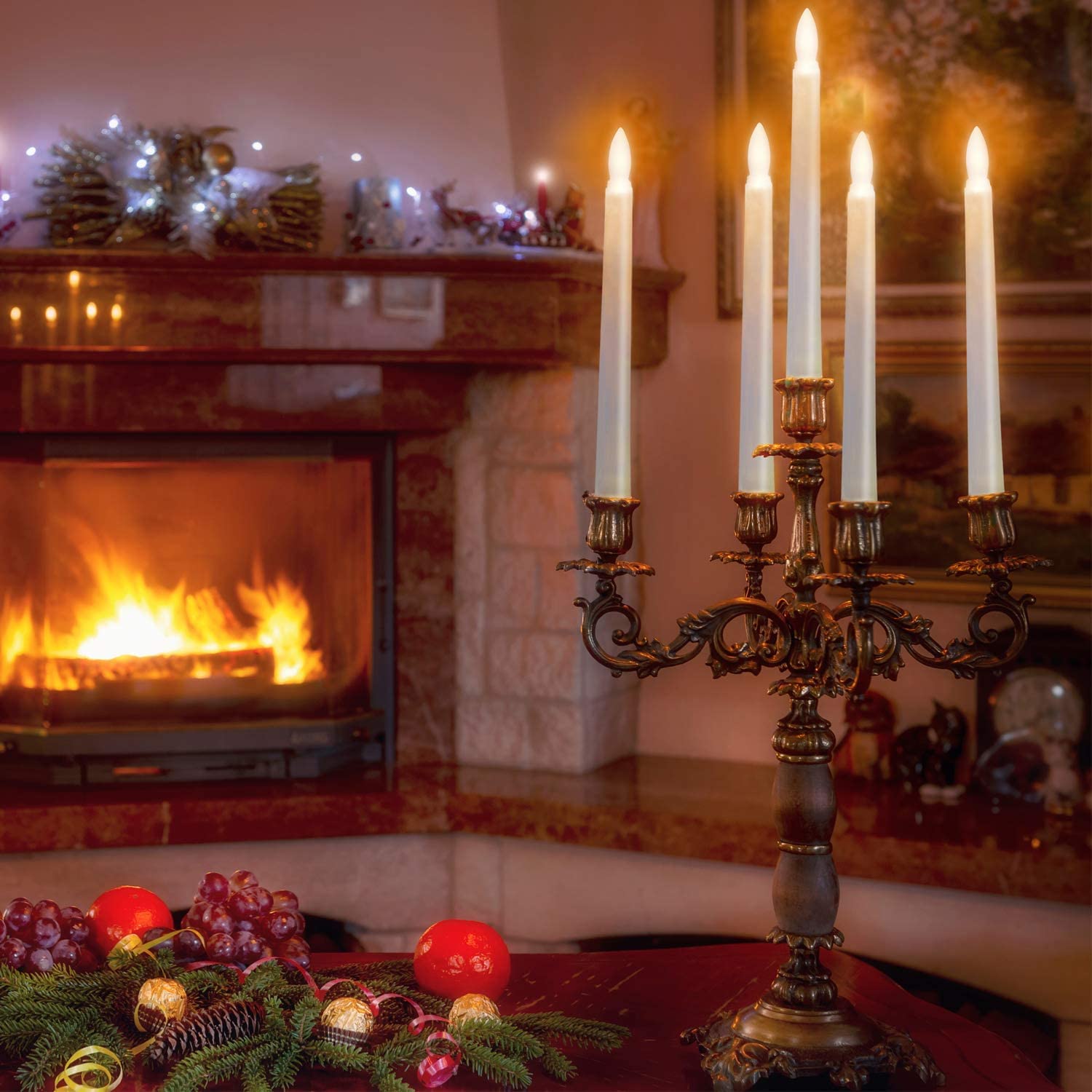 Freepower Flameless Window Candles With Gold Candle Bases, Battery Operated Taper Candle With 4H/6H Daily Timer, Remote Window C