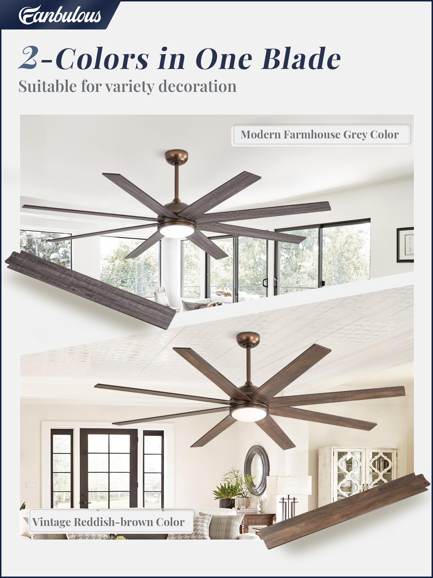 Fanbulous Ceiling Fans With Lights, 72 Inch Large Ceiling Fan With Light And Remote, Outdoor Bronze Ceiling Fan For Living Room