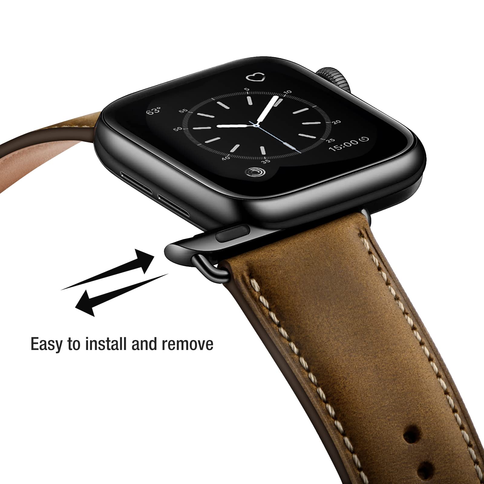 Sunfwr Leather Bands Compatible With Apple Watch Band 41Mm 40Mm 38Mm For Men Women, Top Grain Genuine Leather Replacement Strap