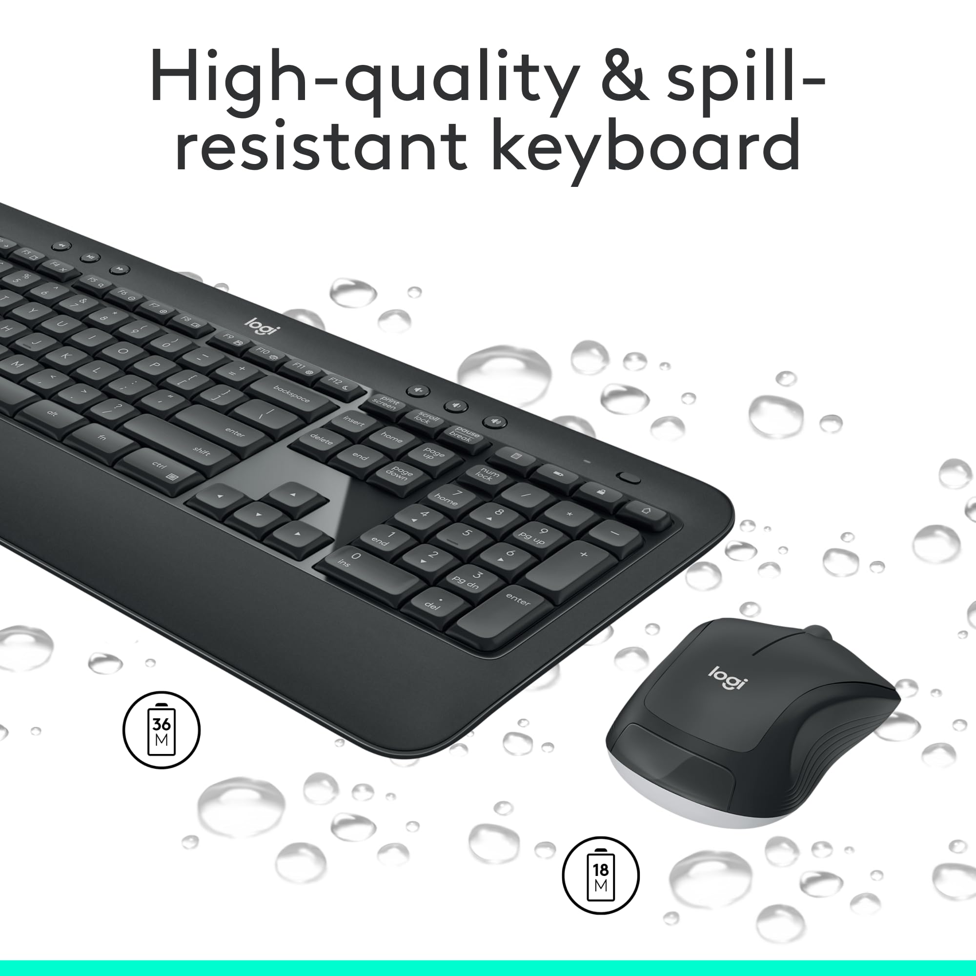 Logitech Mk540 Advanced Wireless Keyboard And Mouse Combo For Windows, 2.4 Ghz Unifying Usb Receiver, Multimedia Hotkeys, 3 Year
