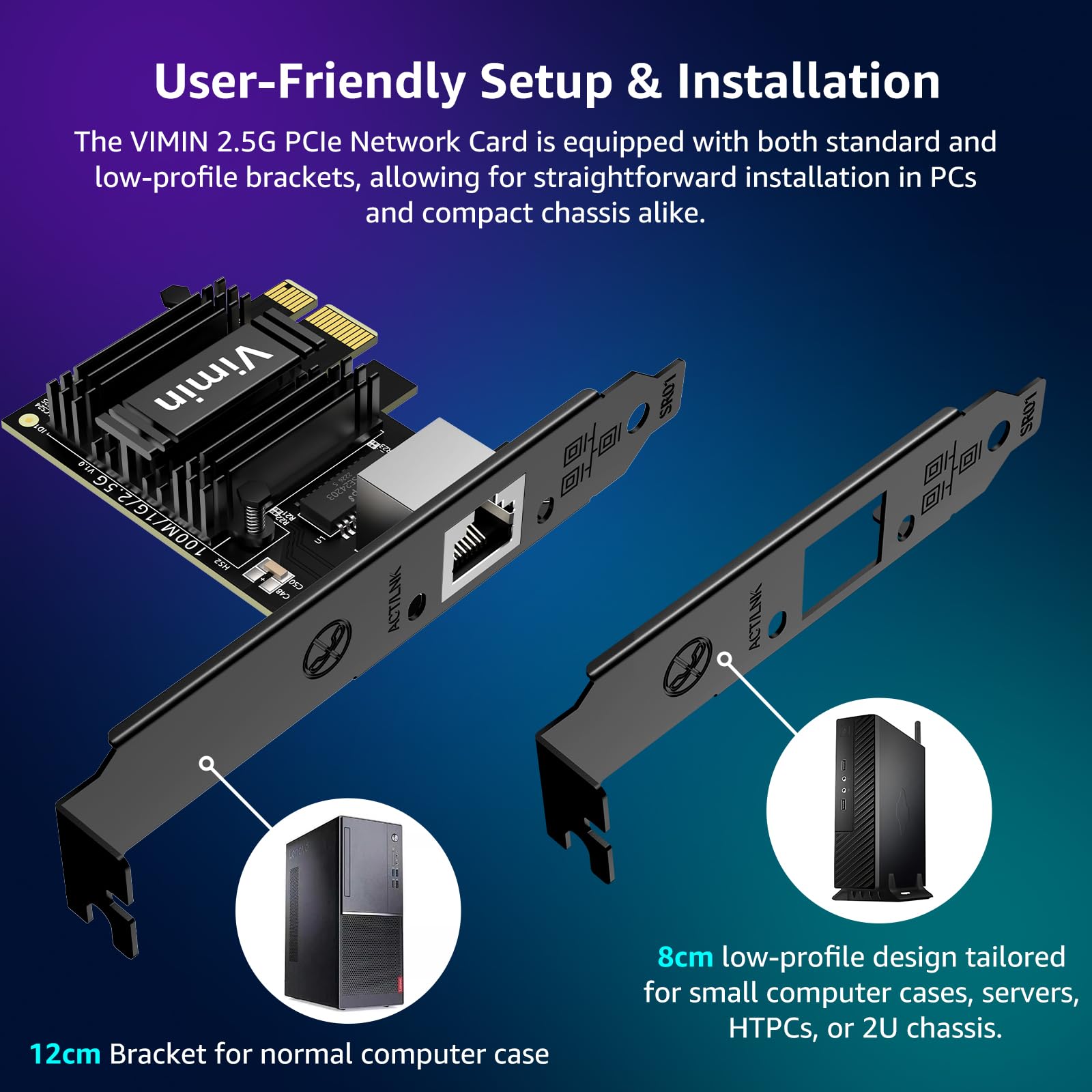 Vimin 2.5G Base T Pcie Network Card With Realtek Rtl8125B   Transform Pcie Slot Into 2.5G Ethernet Port, 2500/1000/100Mbps Pci E