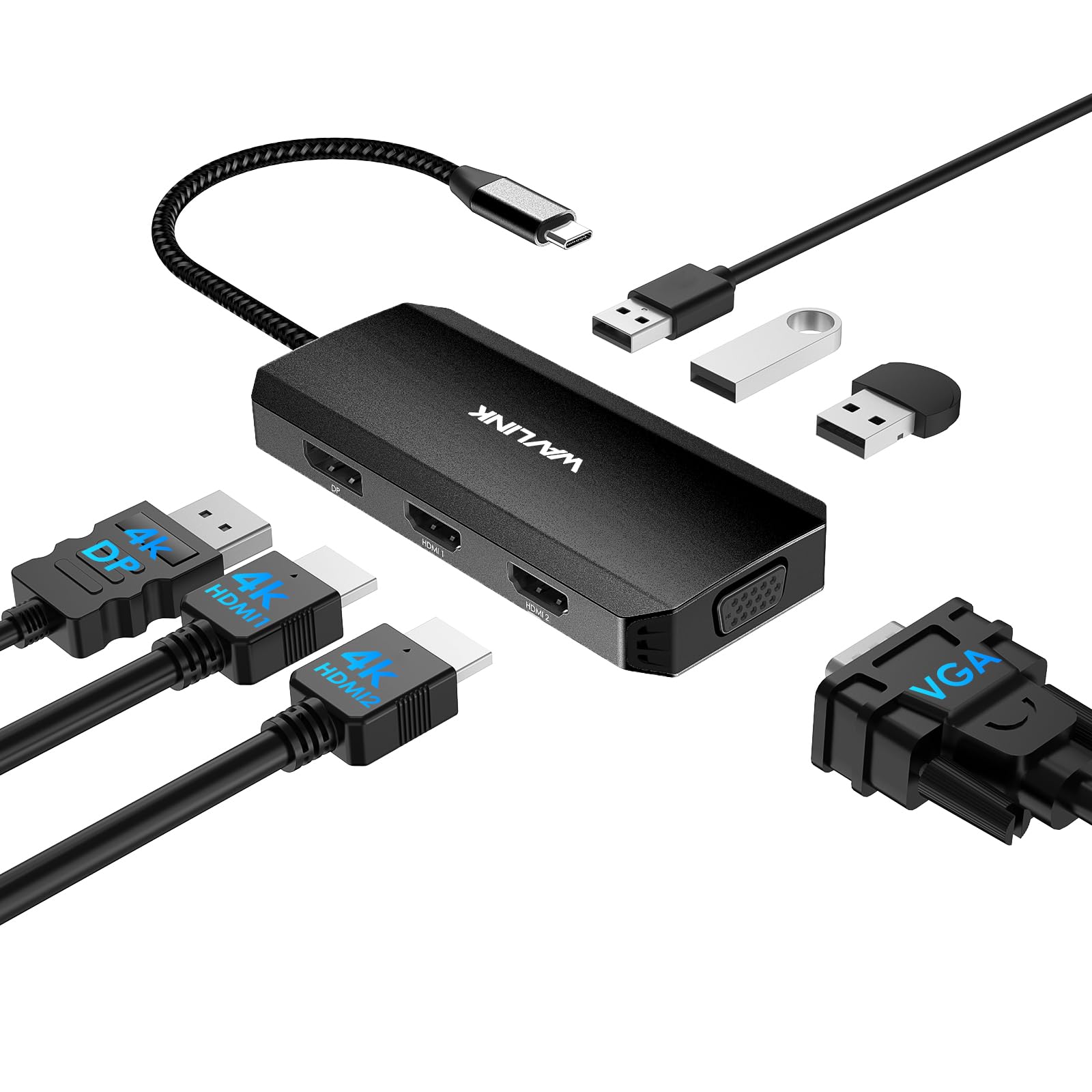 Wavlink Usb C Docking Station For Macbook Dell Xps 13/15, Lenovo Yoga, Hp Laptops, Usb C To Dual Hdmi Monitors For Windows, Usb C Hub Adapter With Dual Hdmi, Displayport, Vga, 3 Usb 2.0 Ports, Black