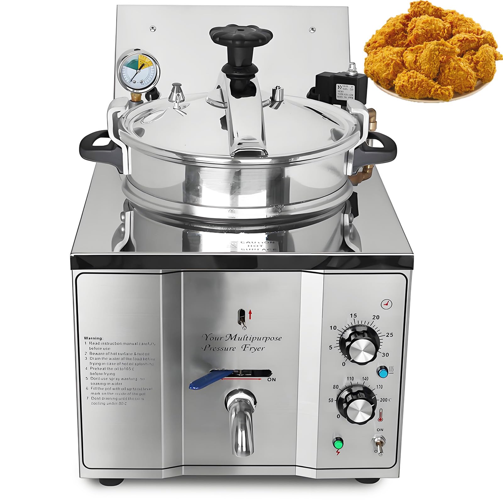 PreAsion 16L Electric Pressure Fryer,110V HighPressure Chicken Fryer with Safety Features,Stainless Steel Healthy Countertop De