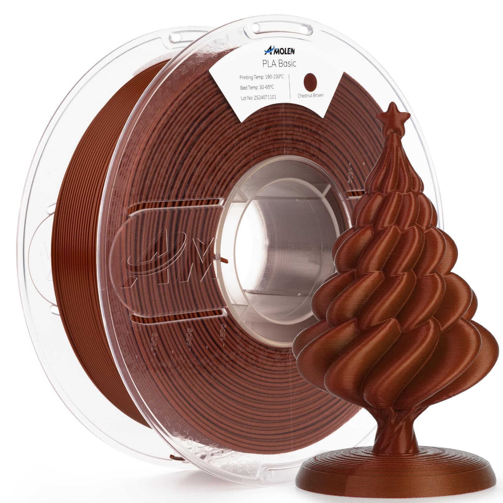 AMOLEN 3D Printer Filament PLA, True High Speed 600mm/s 1.75mm PLA Filament Chestnut Brown PLA, 1KG/2.2lb, Dimensional Accuracy 
