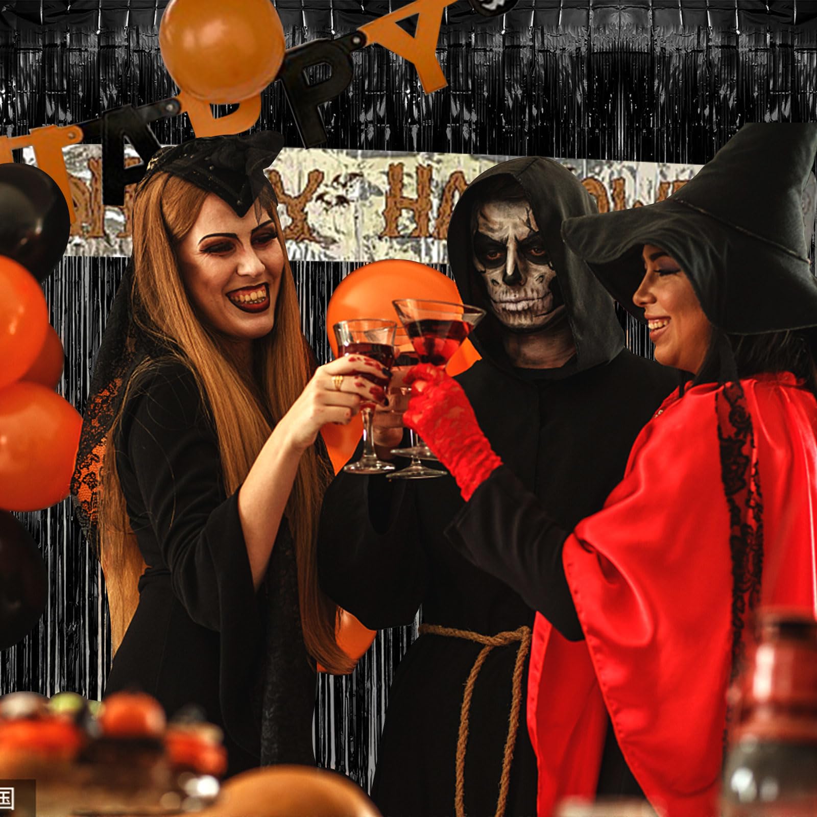 3 Pack Black Fringe Backdrop Streamers Halloween Party Decorations Black Tinsel Foil Curtains Photo Booth Backdrop Birthday Wedn