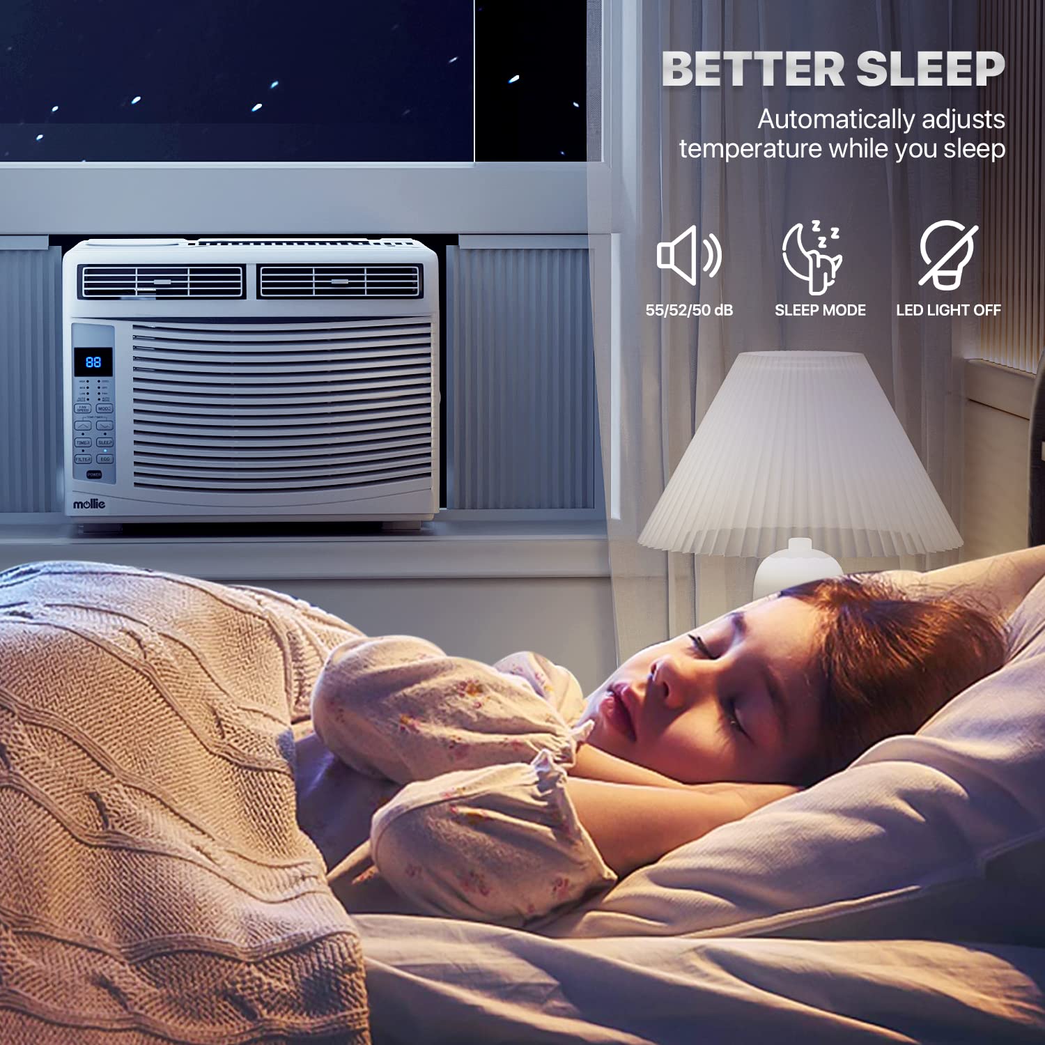 Mollie 6000 BTU Window Air Conditioner - White, Remote, Washable Filter, Cools 250 Sq Ft, Model A54-WAC-002-6K